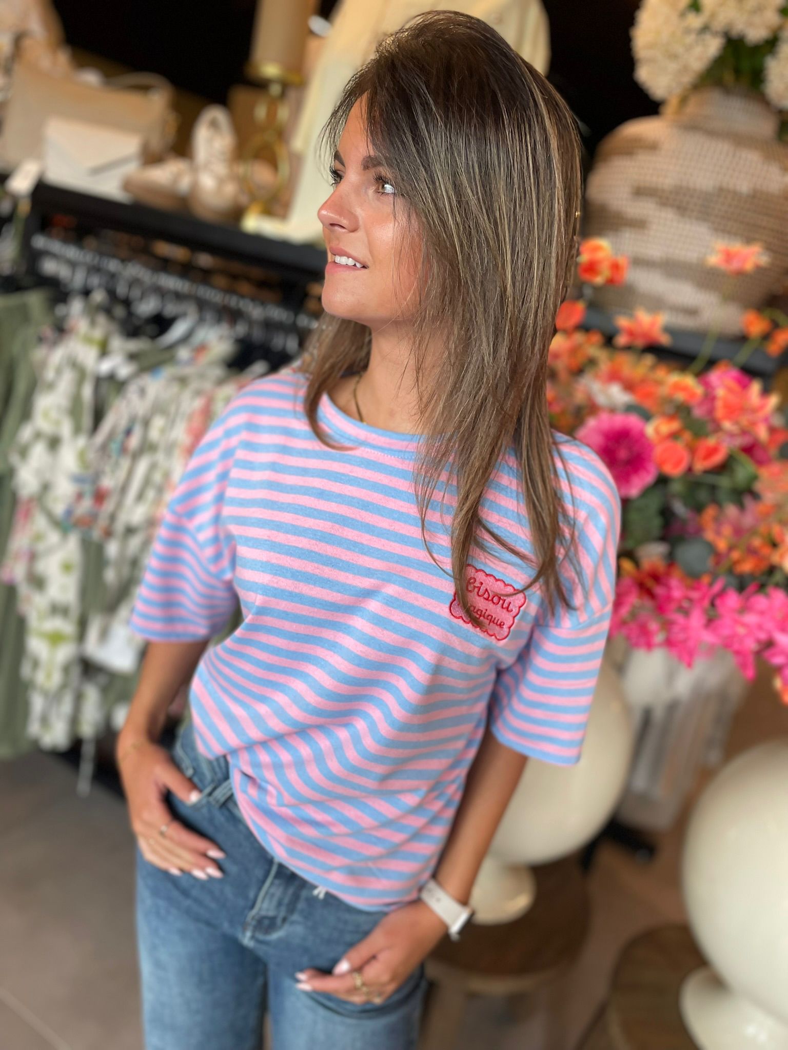 T-shirt Bisou Magique blauw/roze