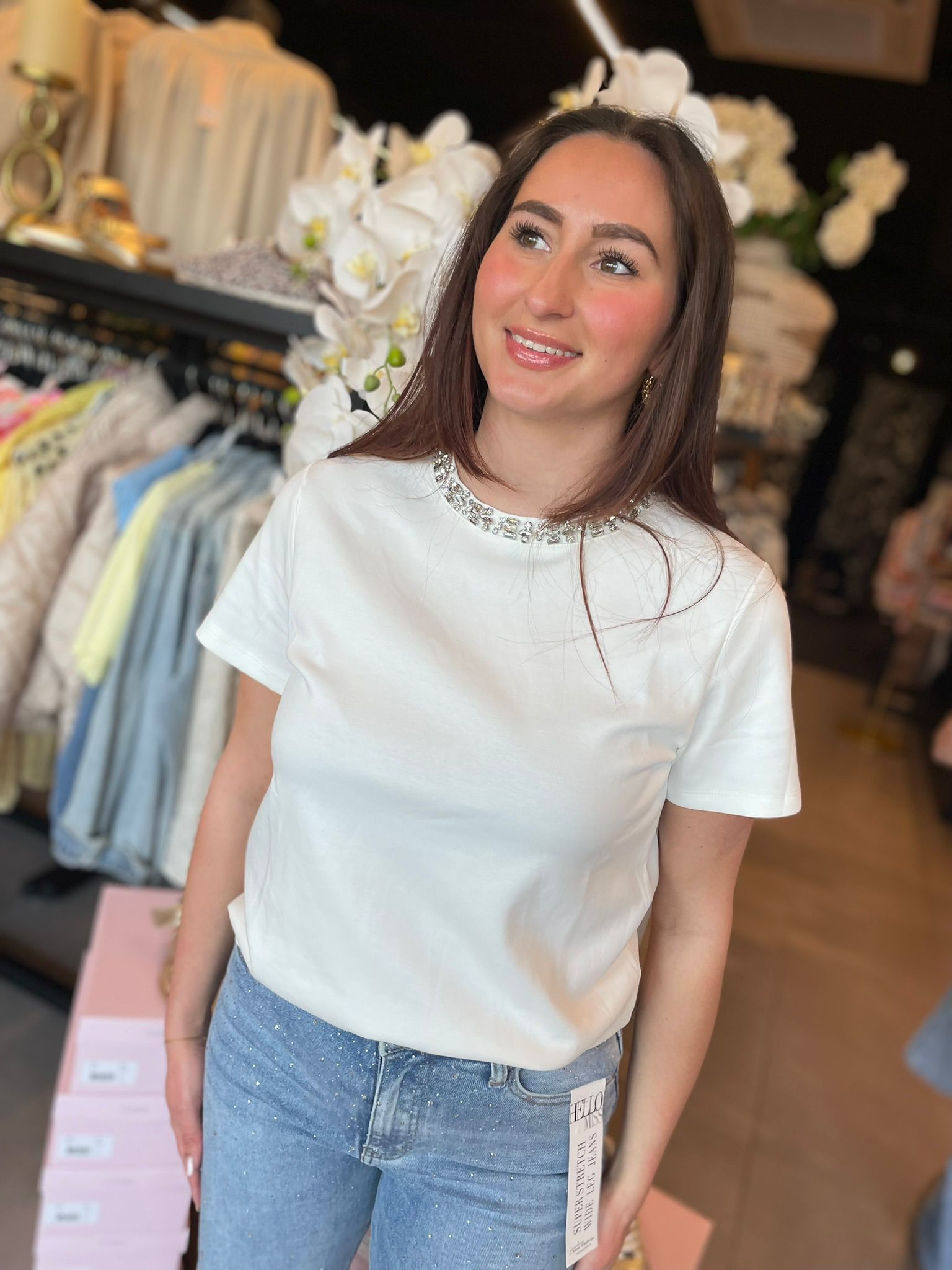Shirt diamanten hals