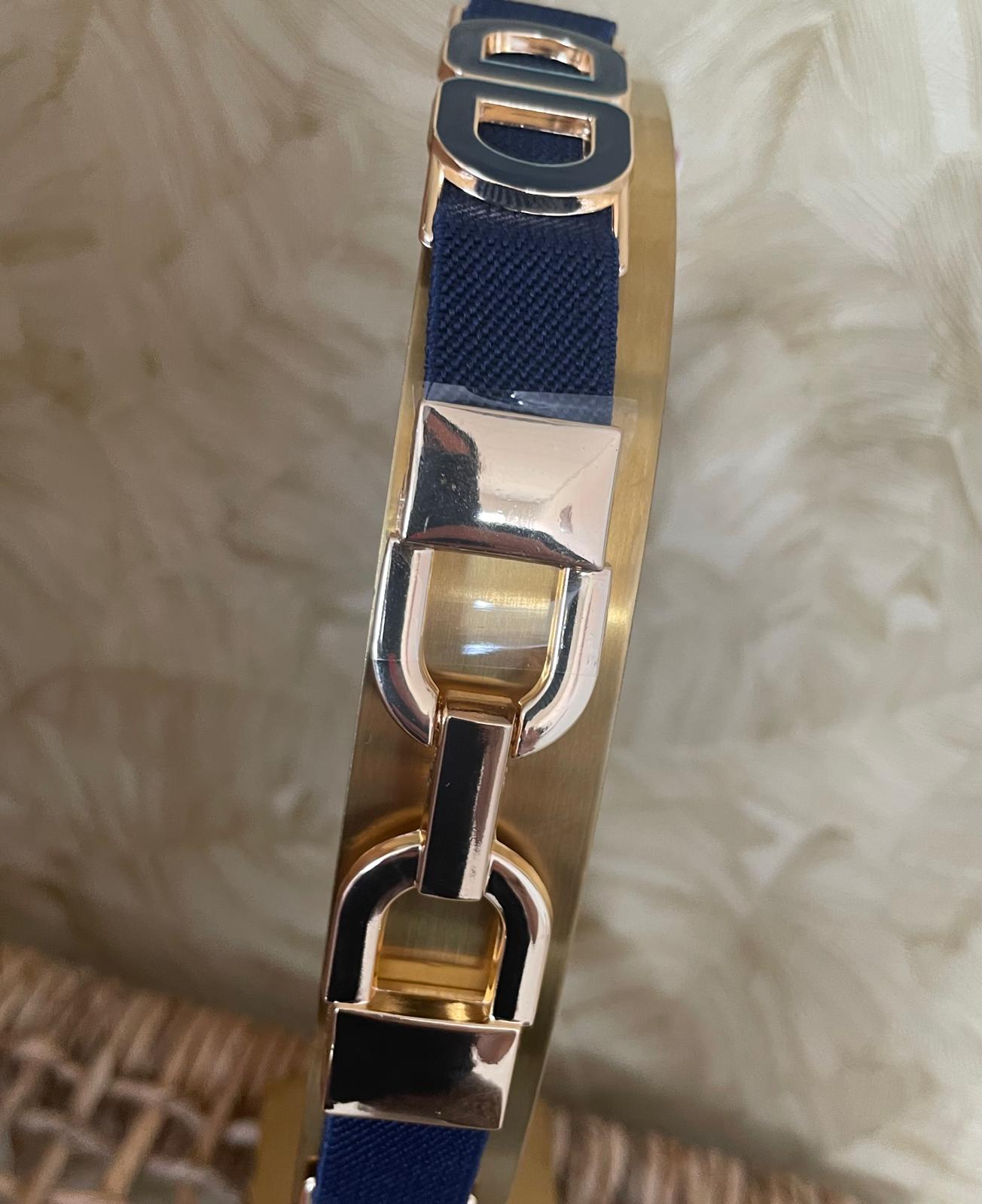 Elastische riem donkerblauw met D detail