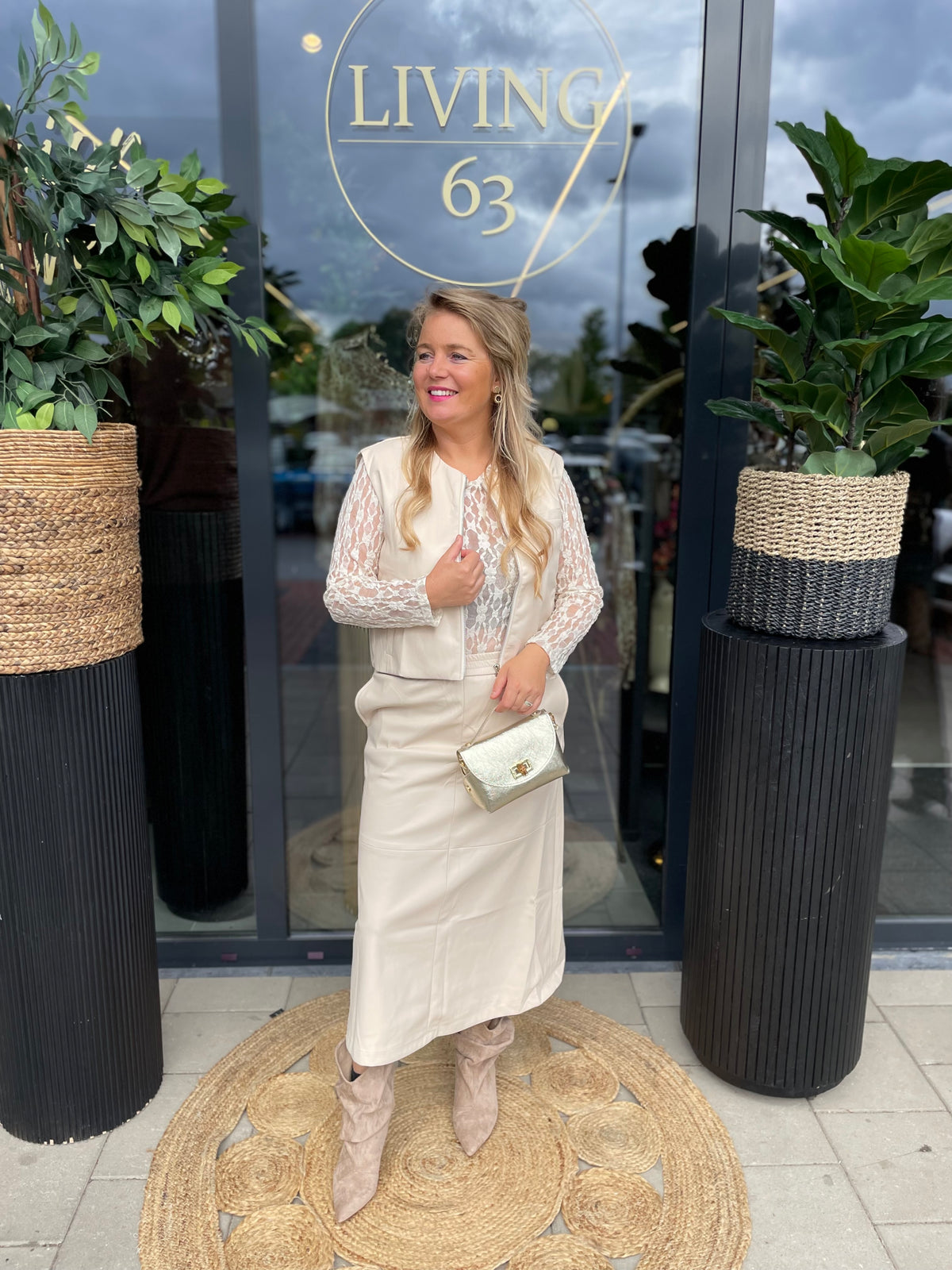 Leather Look rok beige