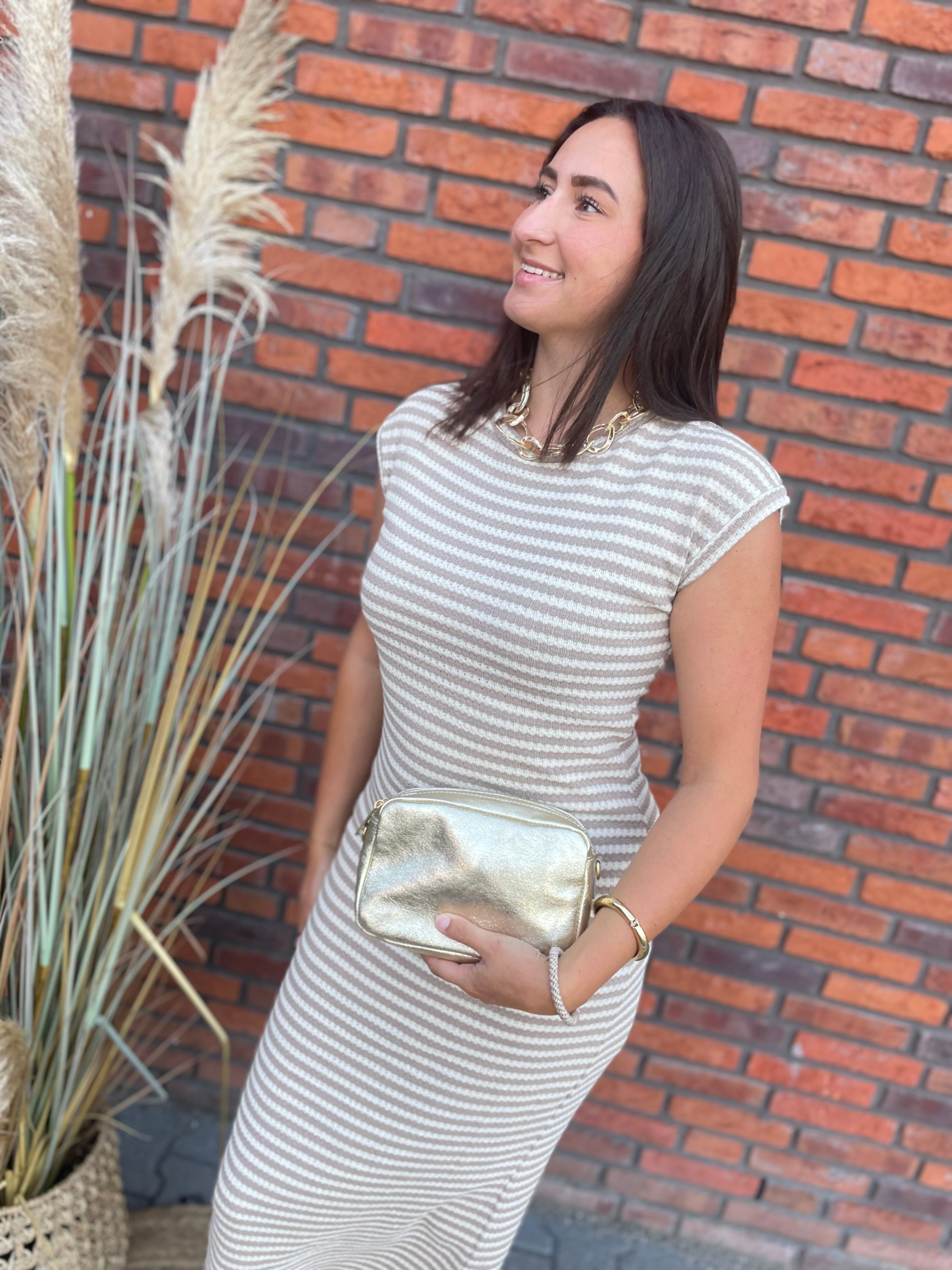Jurk stripe beige