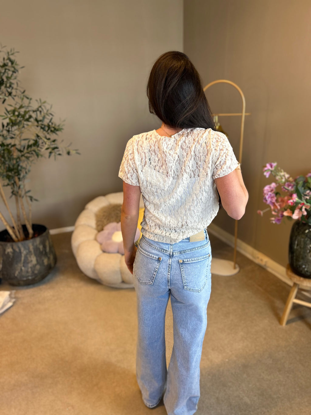 Top Petie korte mouw beige