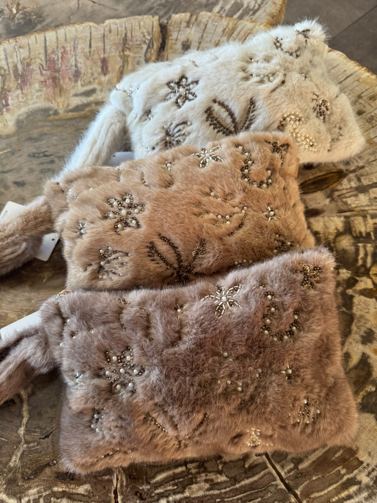 Tasje fluffy bruin, cognac en beige