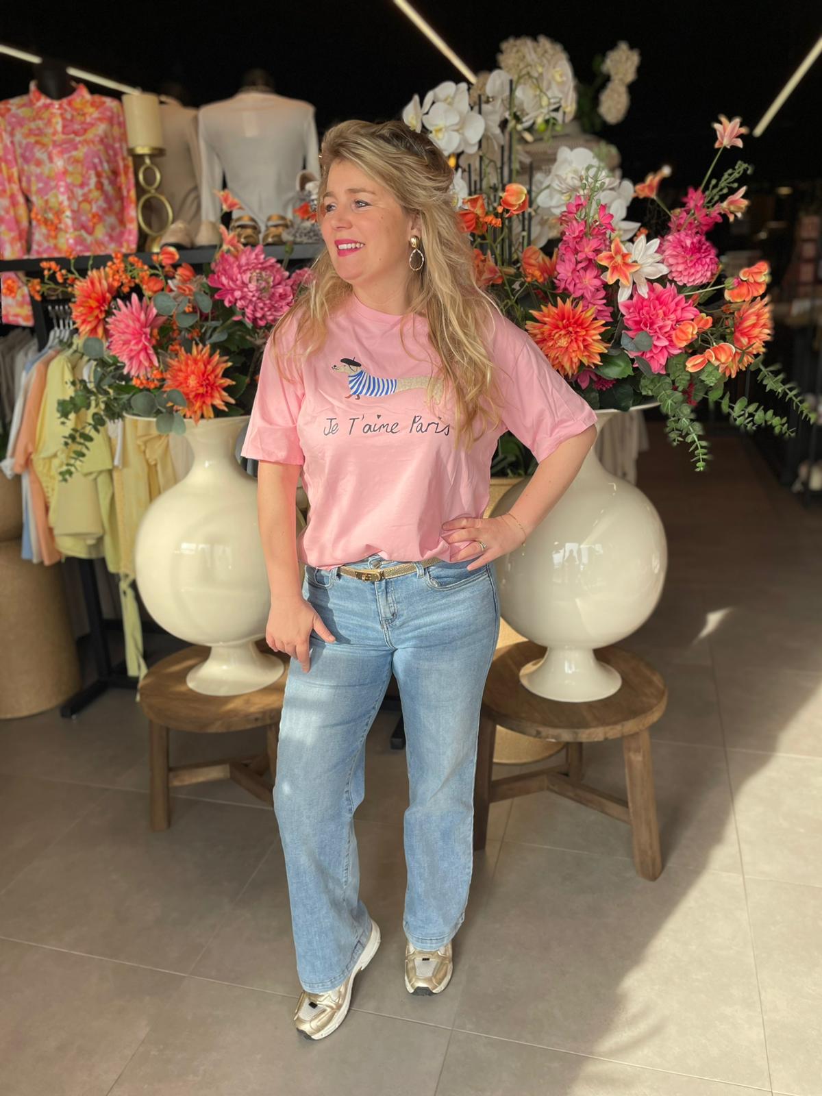 T-shirt Teckel Parijs roze