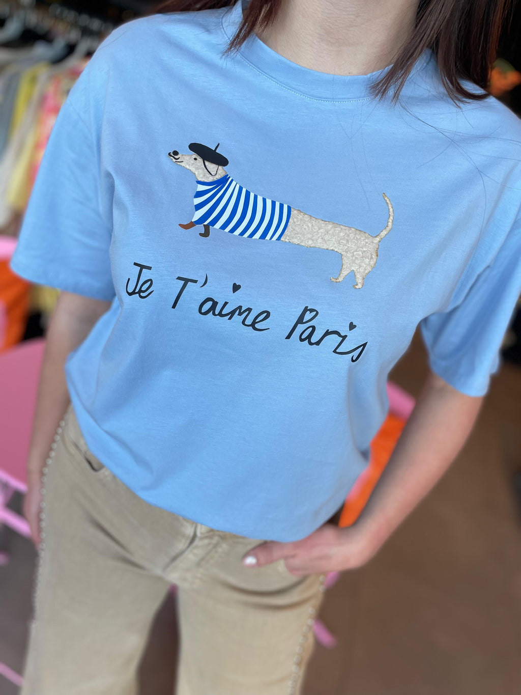 T-shirt Teckel Parijs blauw