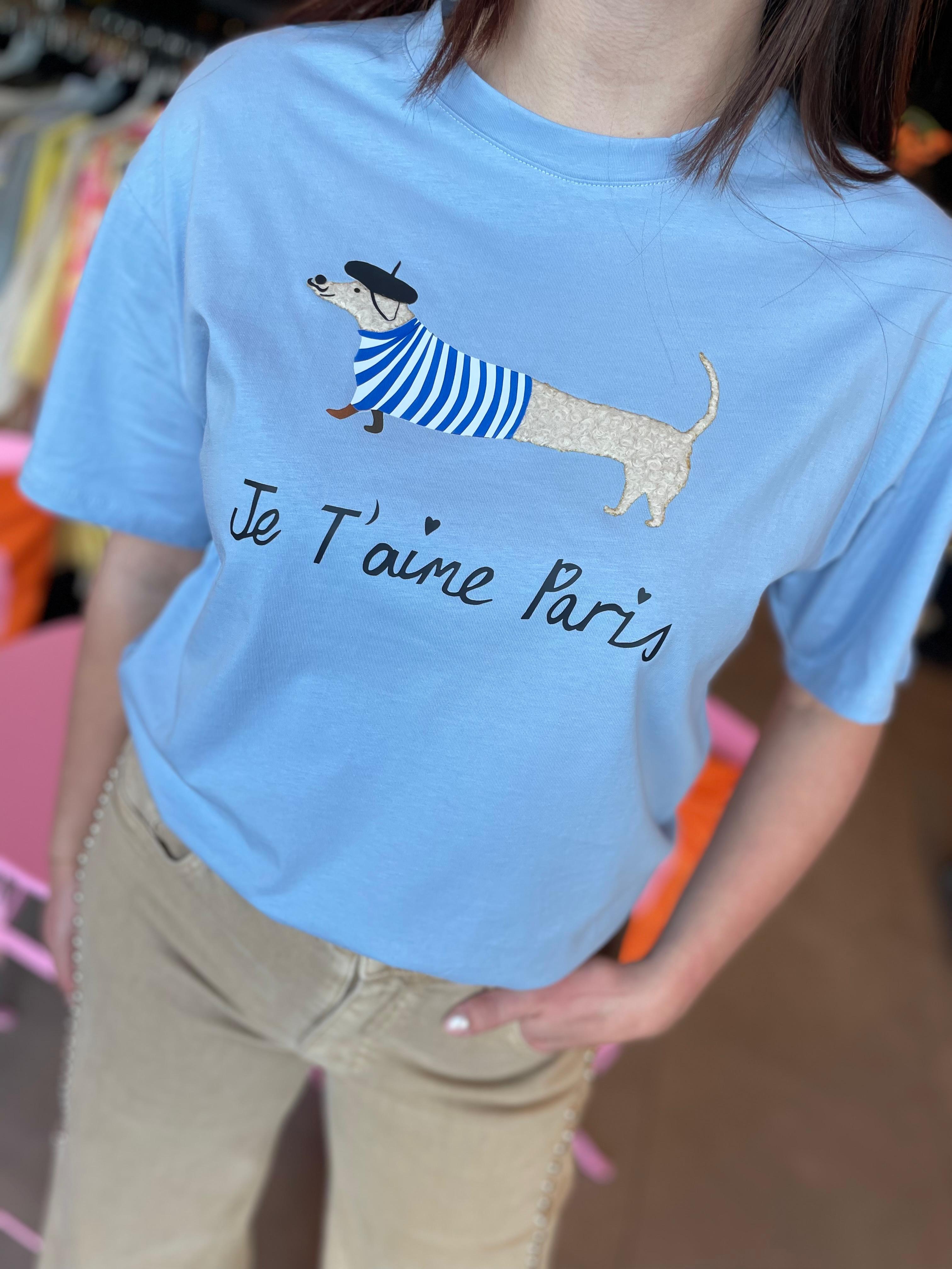 T-shirt Teckel Parijs blauw