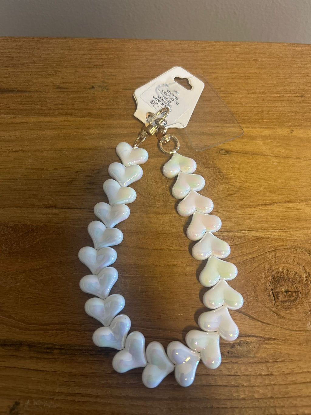 Telefoonkoord hartjes wit