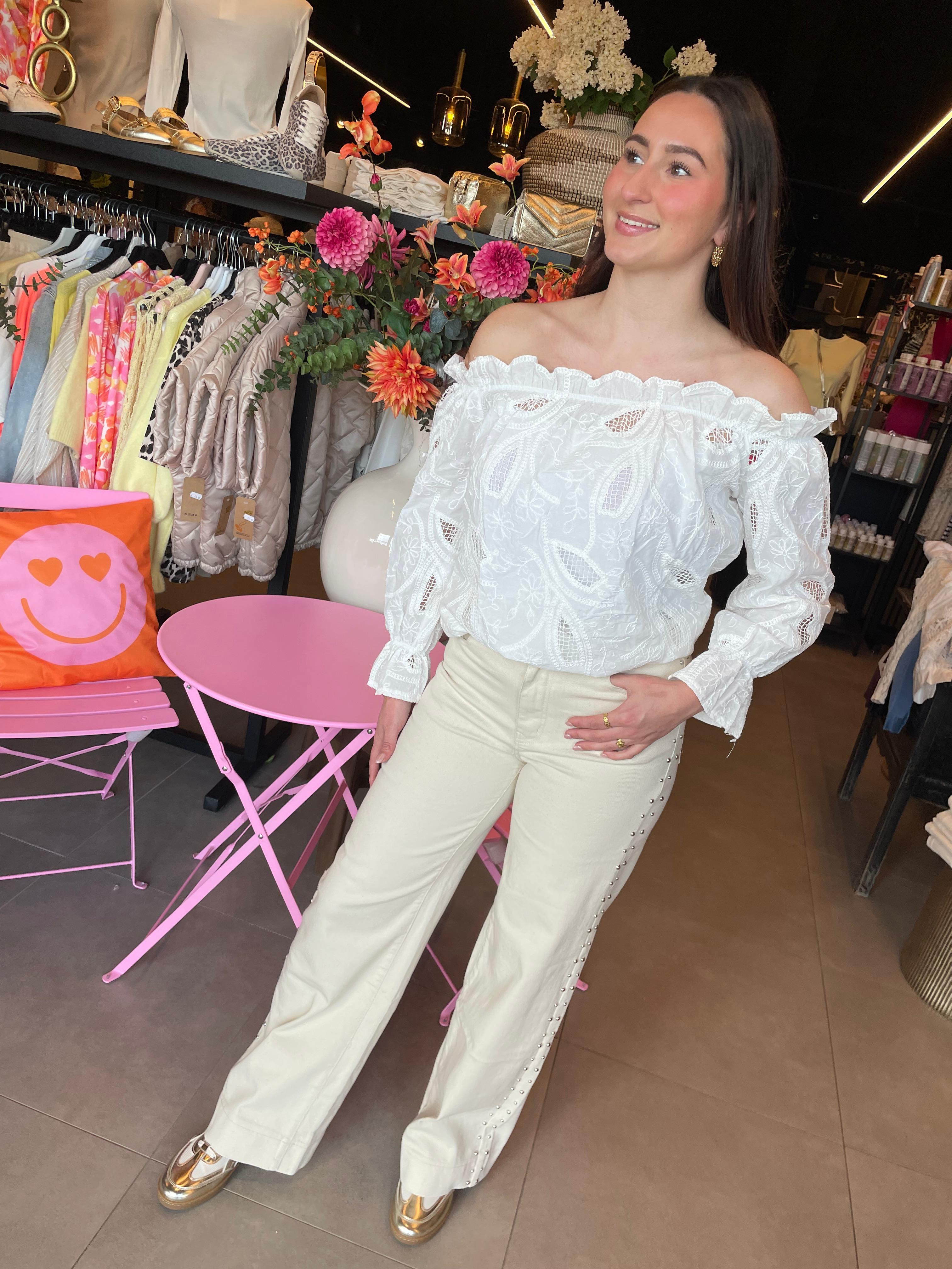 Jeans extra lang Lieke beige met studs Y3329-7