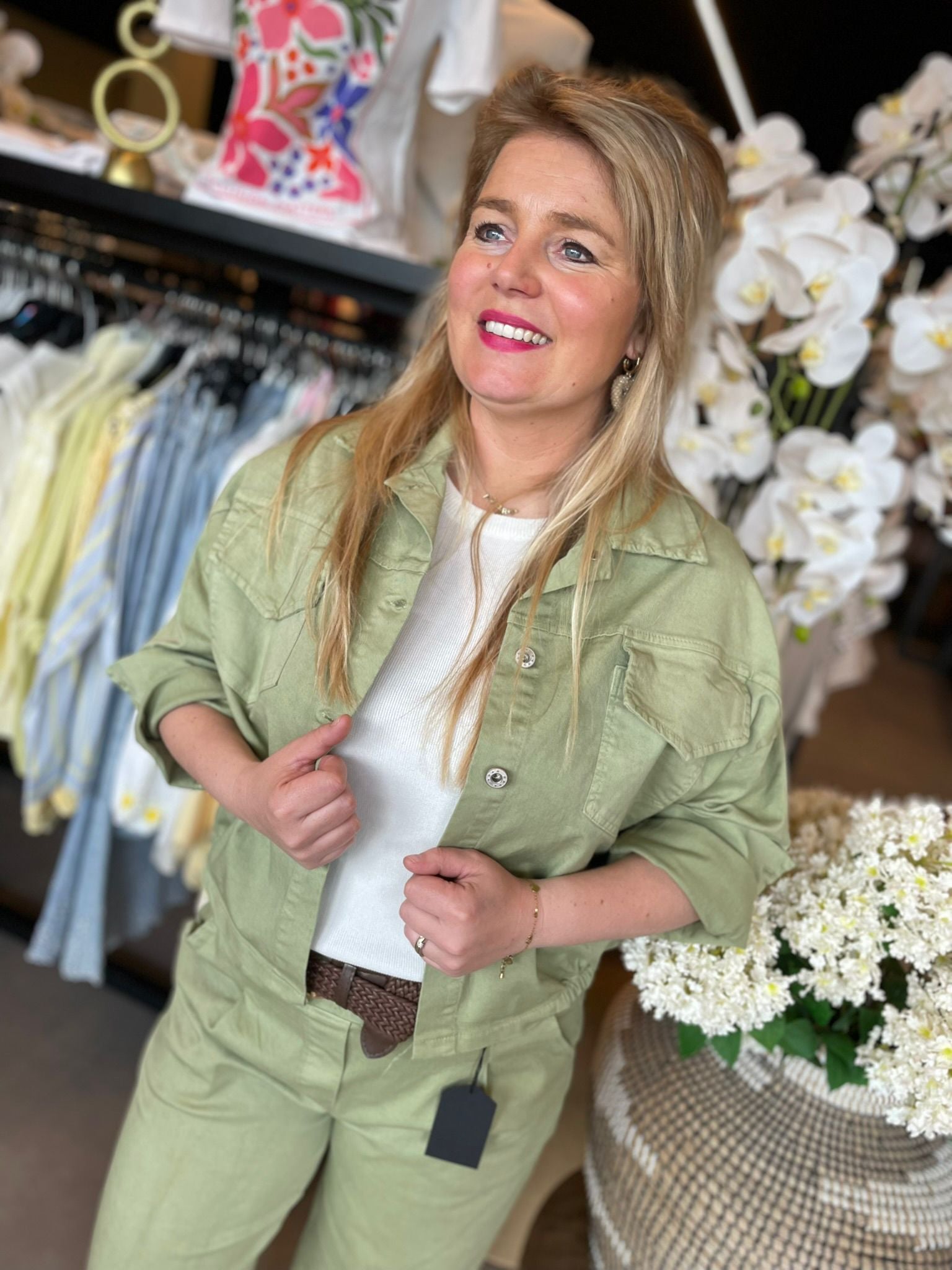 Groen spijkerpak Vaya blouse