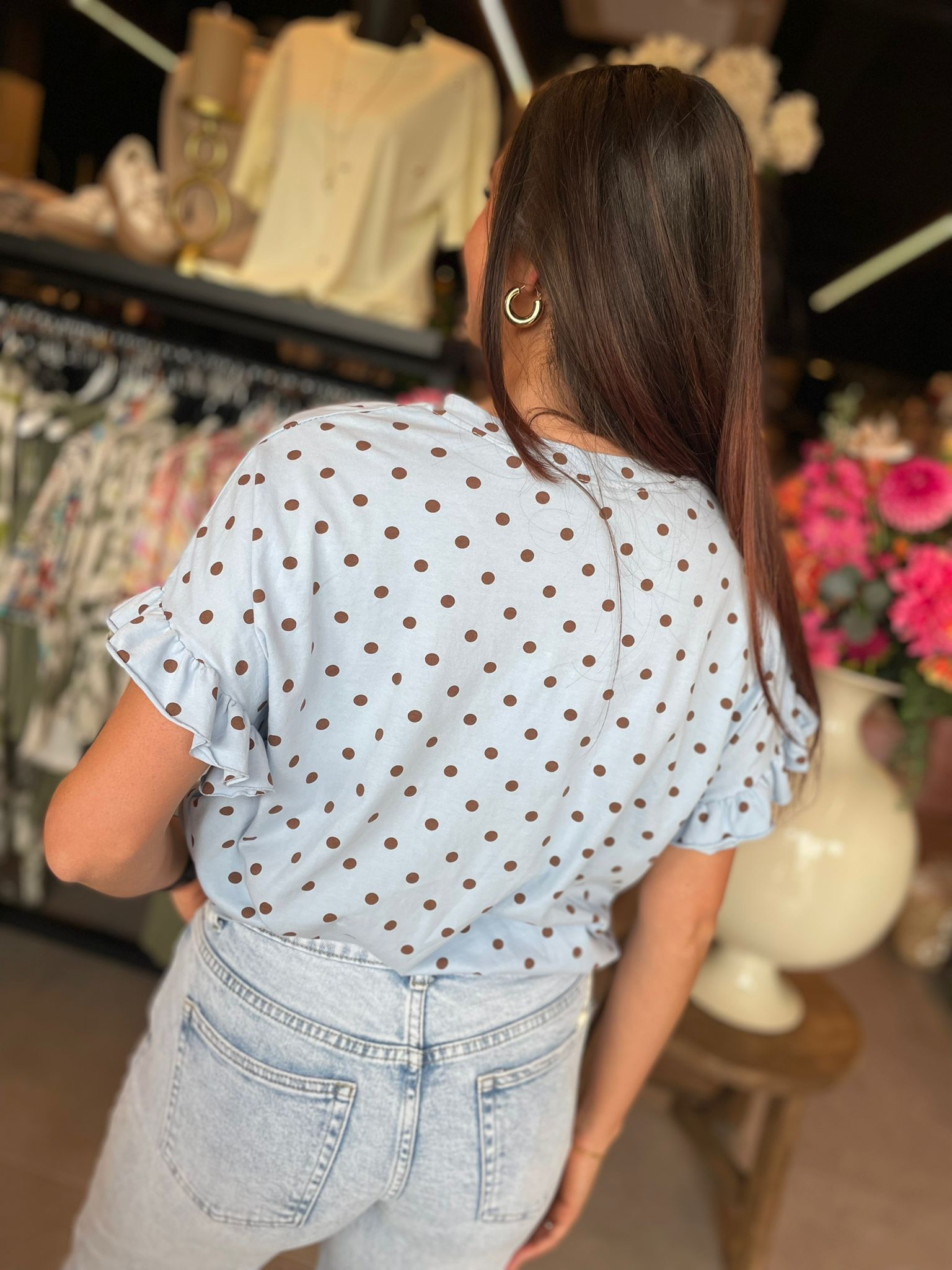 Shirt bolletjes blauw bruin