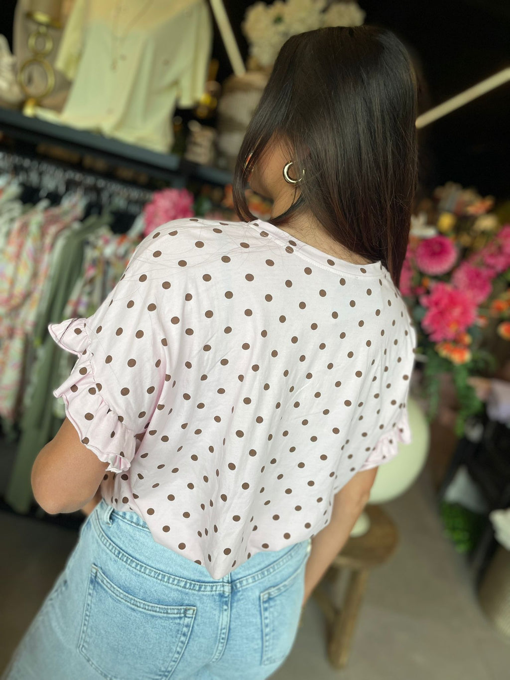 Shirt bolletjes roze bruin
