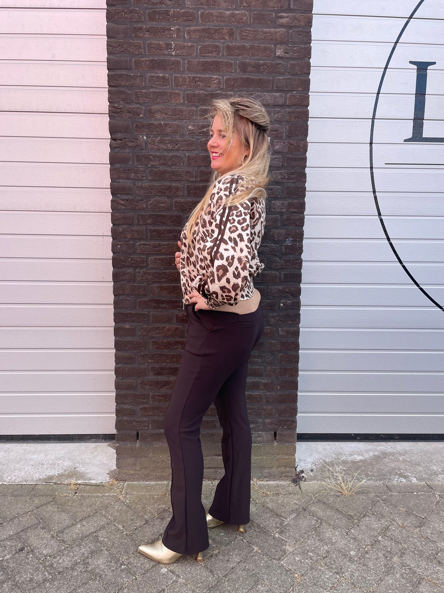 Legging met bies bruin
