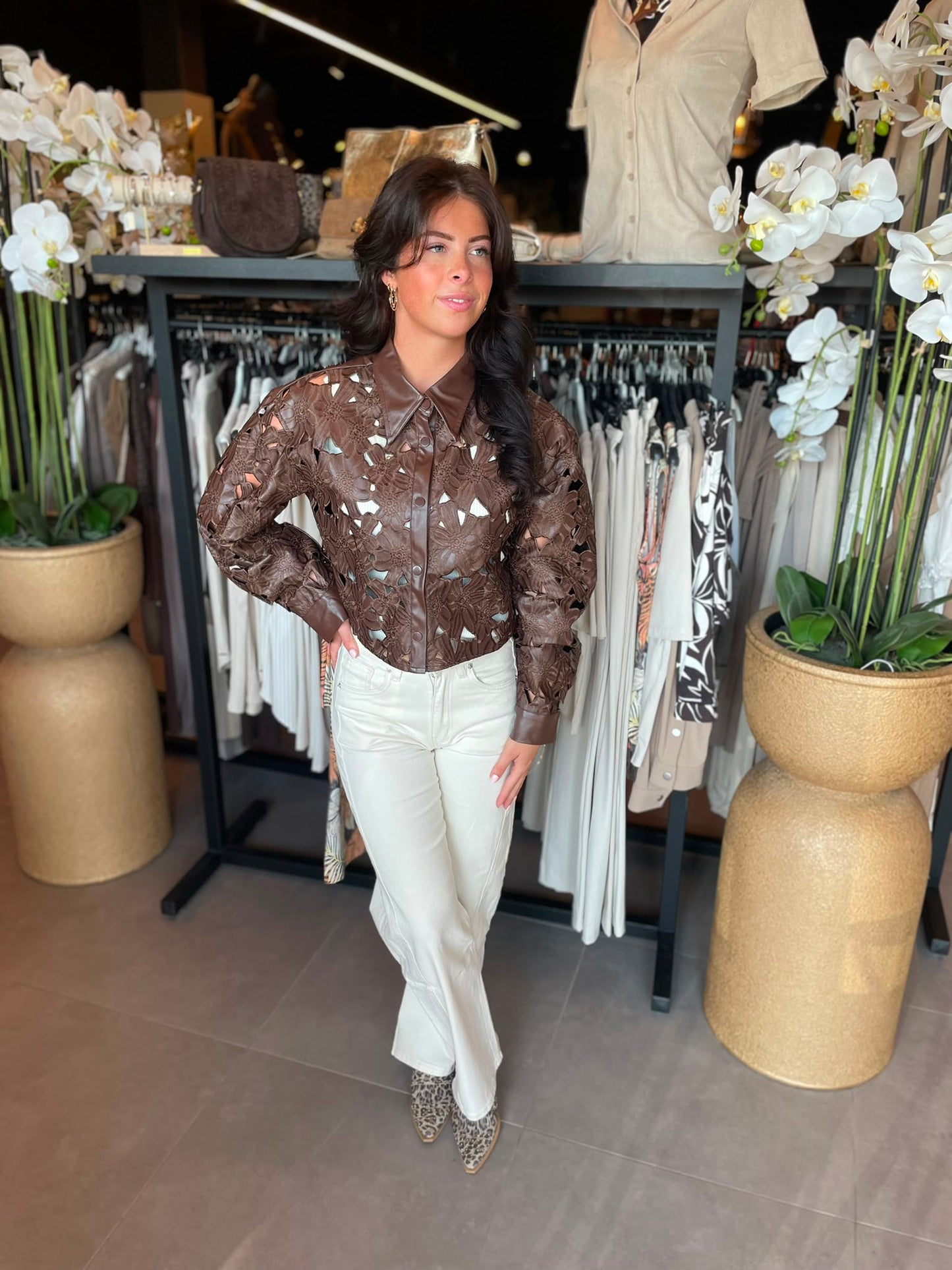 Blouse Leather look bruin