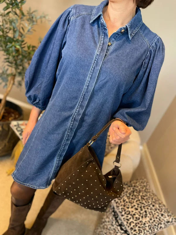 Spijkerjurk met pofmouw