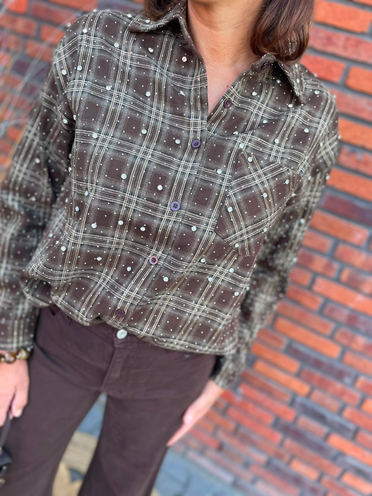 Blouse ruit met diamantjes
