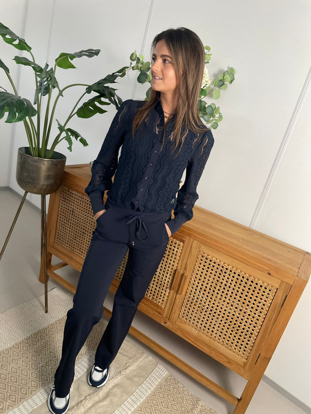 Mi Piace - Kanten blouse donkerblauw