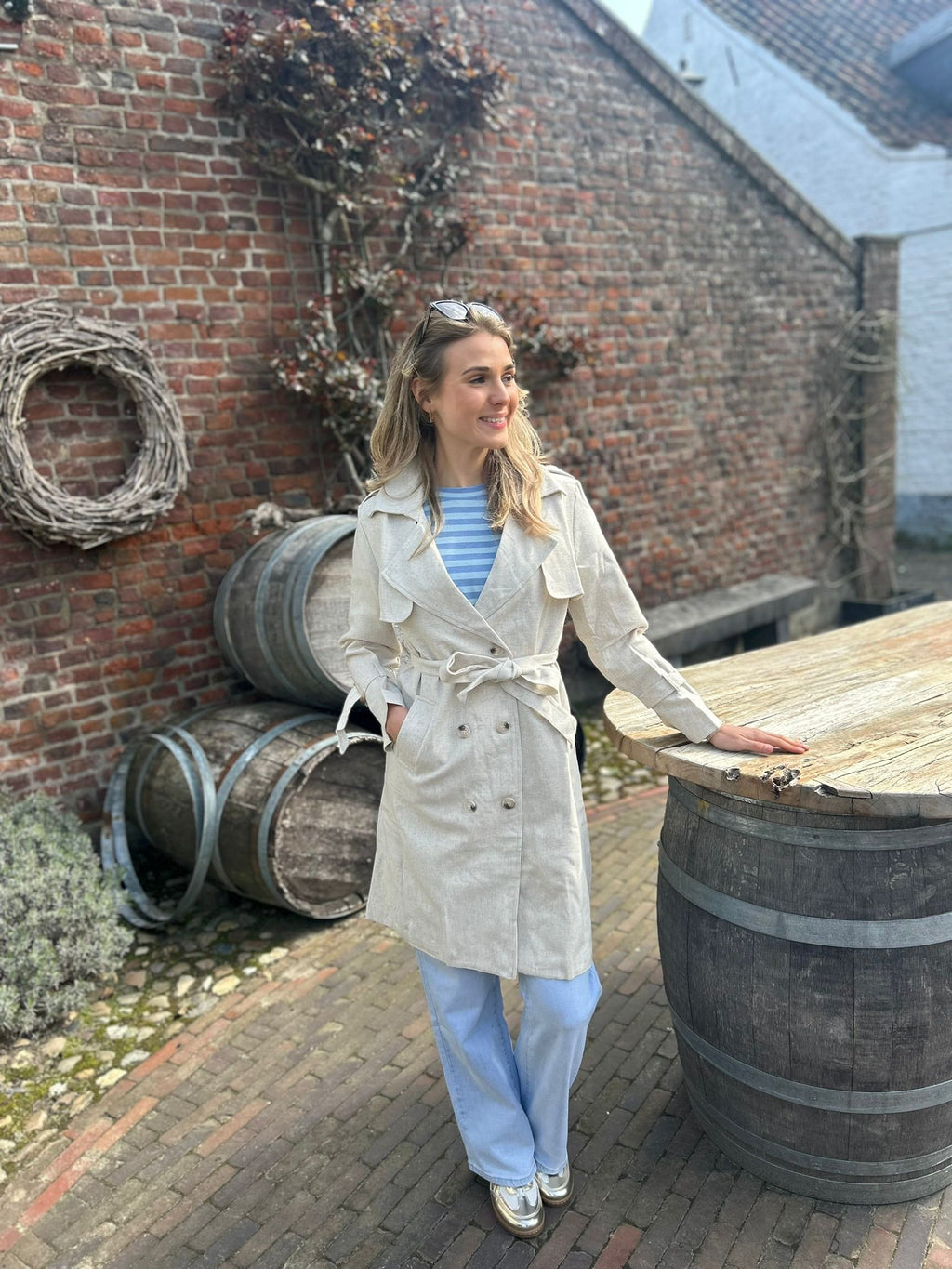 Lange Trenchcoat linnen
