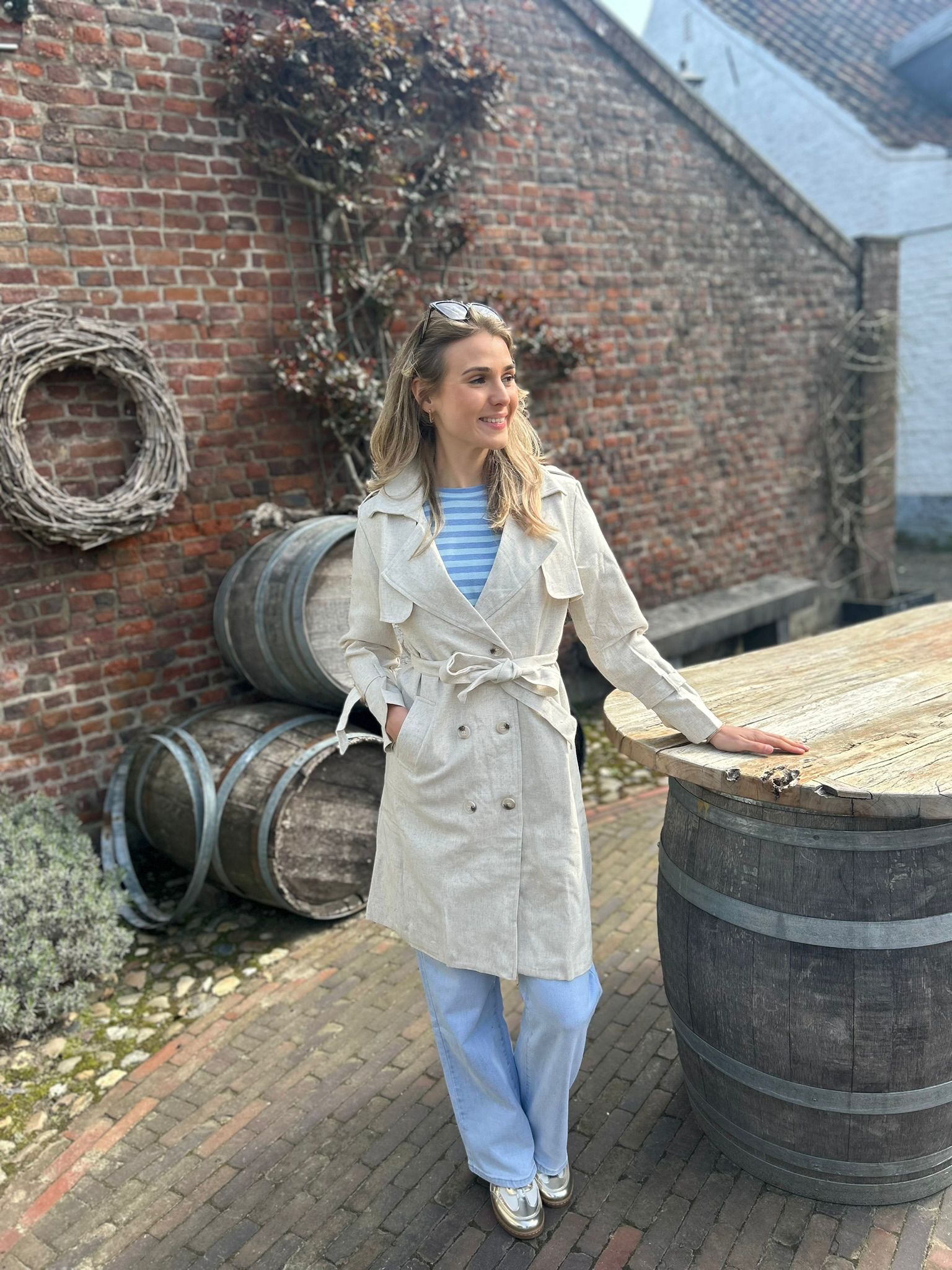 Lange Trenchcoat linnen