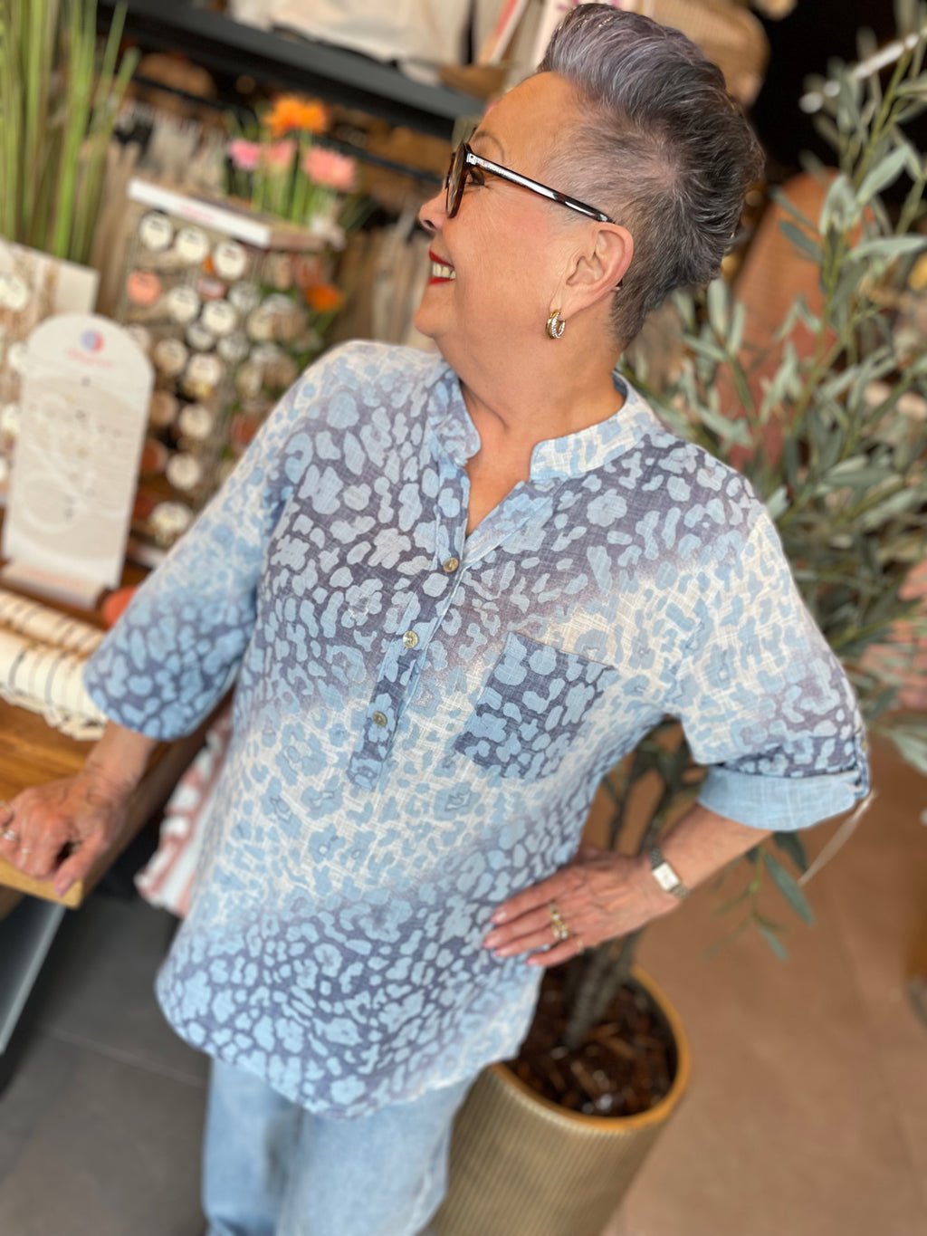 Katoenen blouse loes blauw