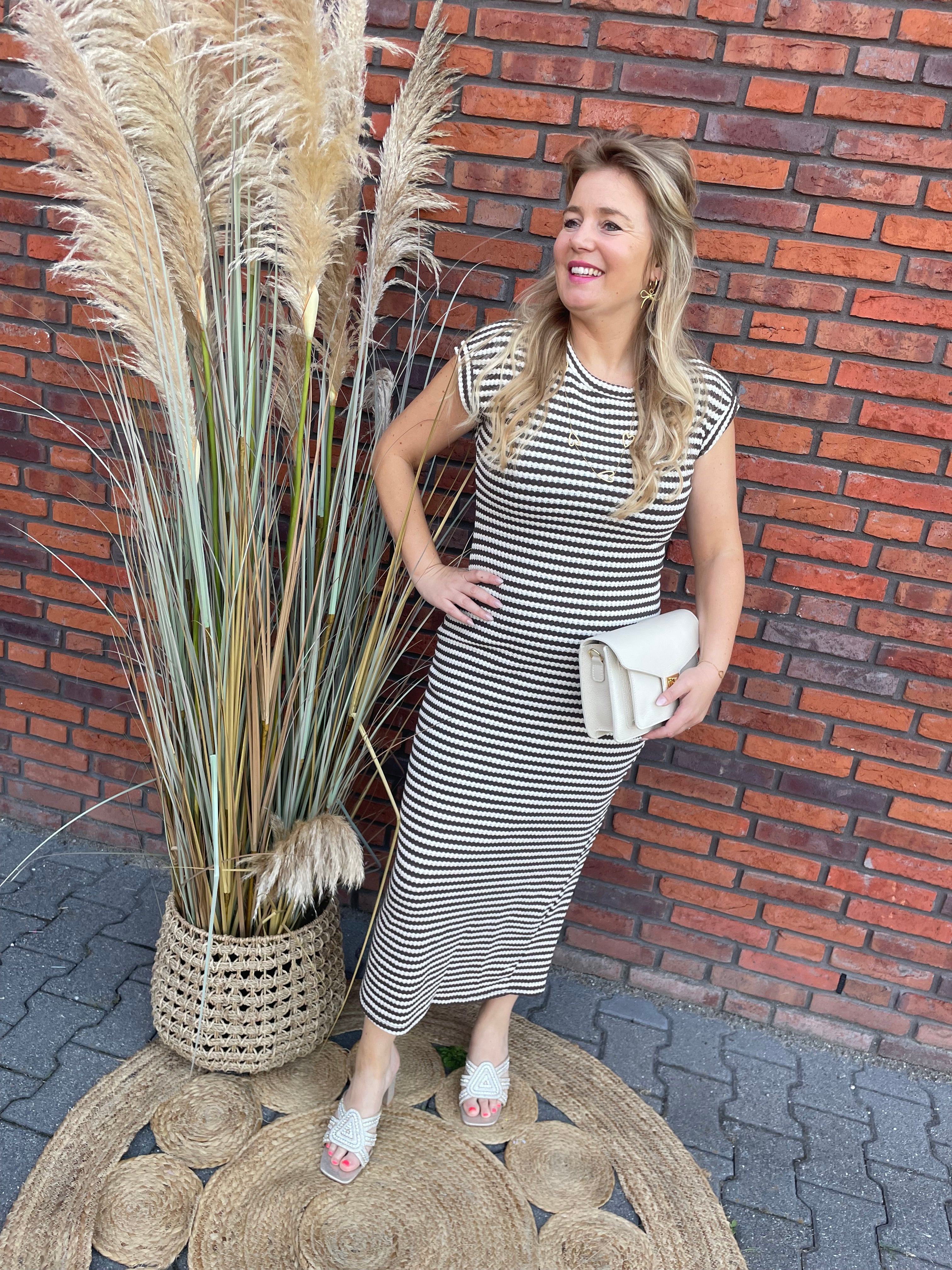 Jurk stripe bruin