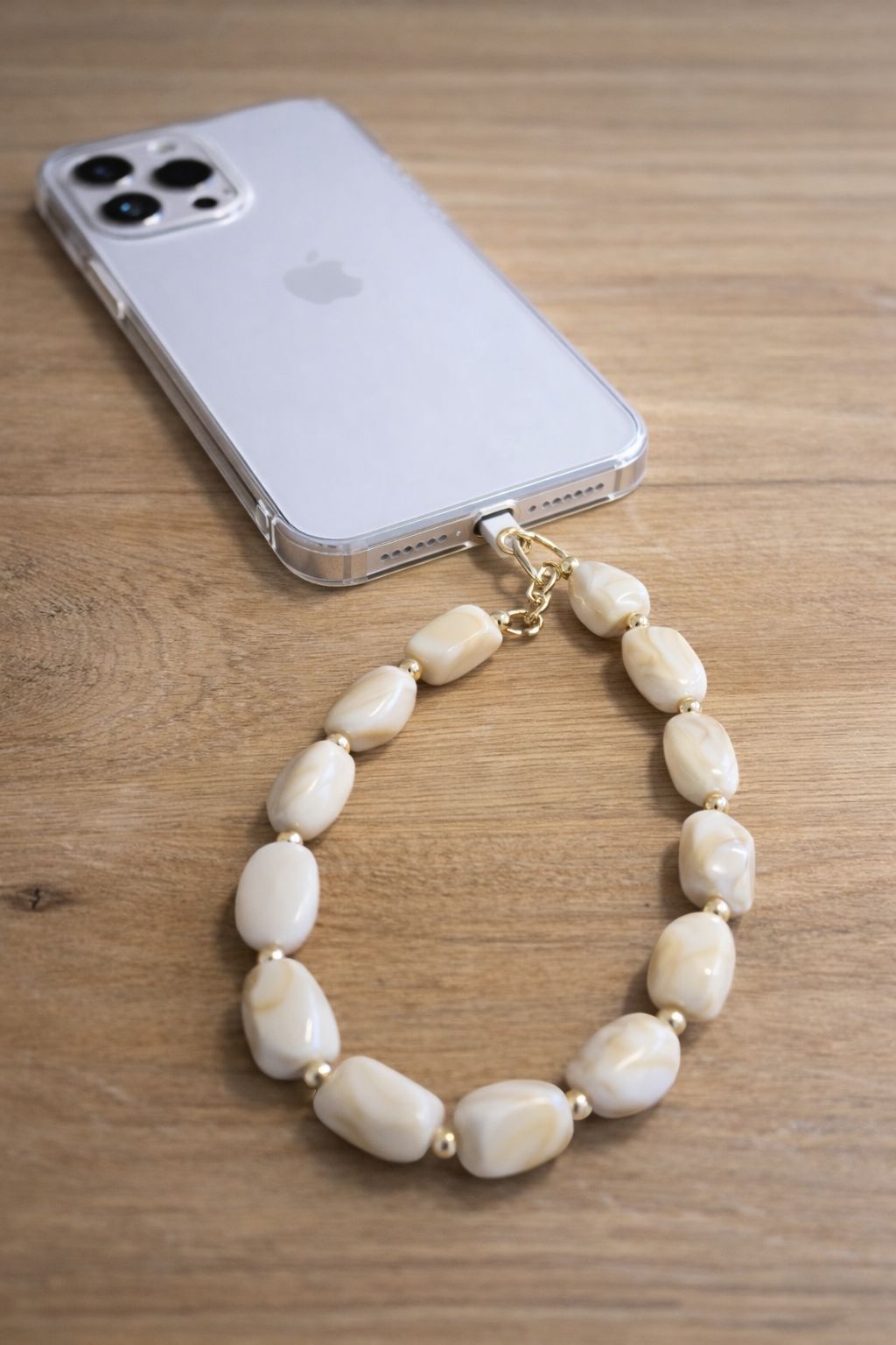 Telefoonkoord steentjes beige