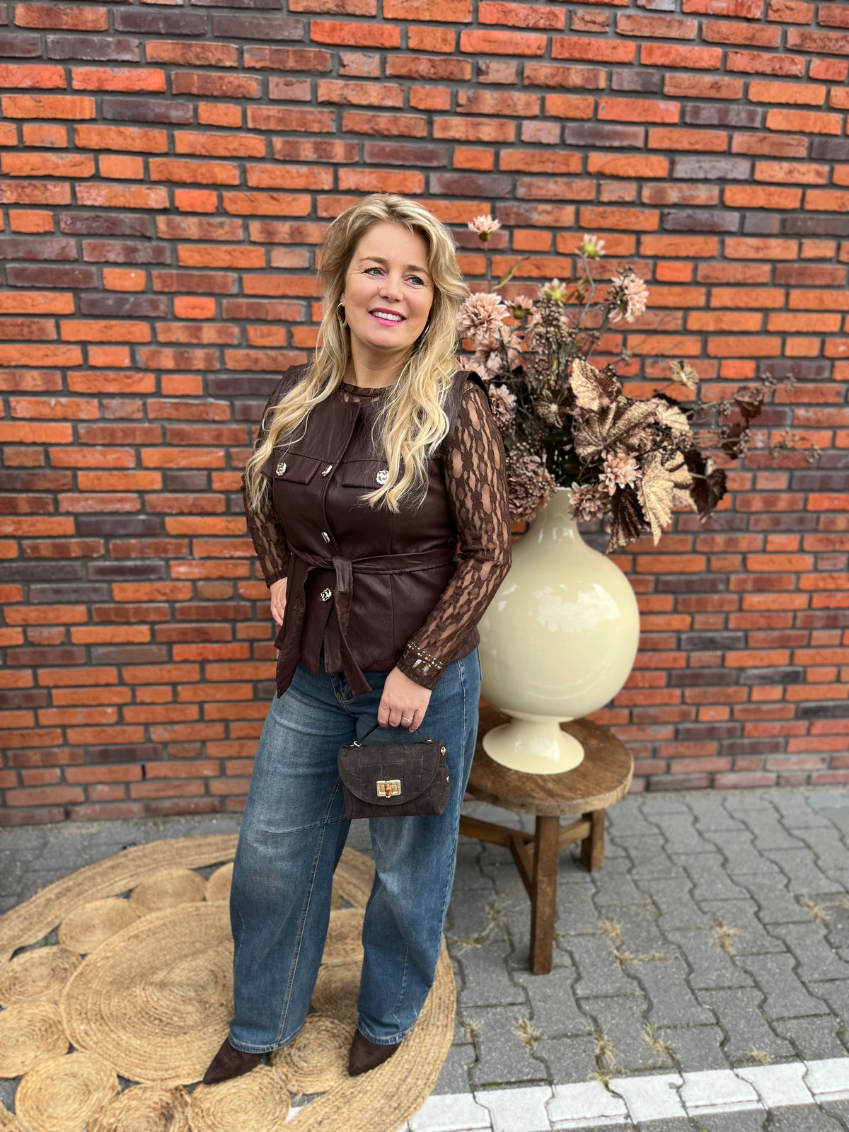 Gilet leatherlook bordeaux