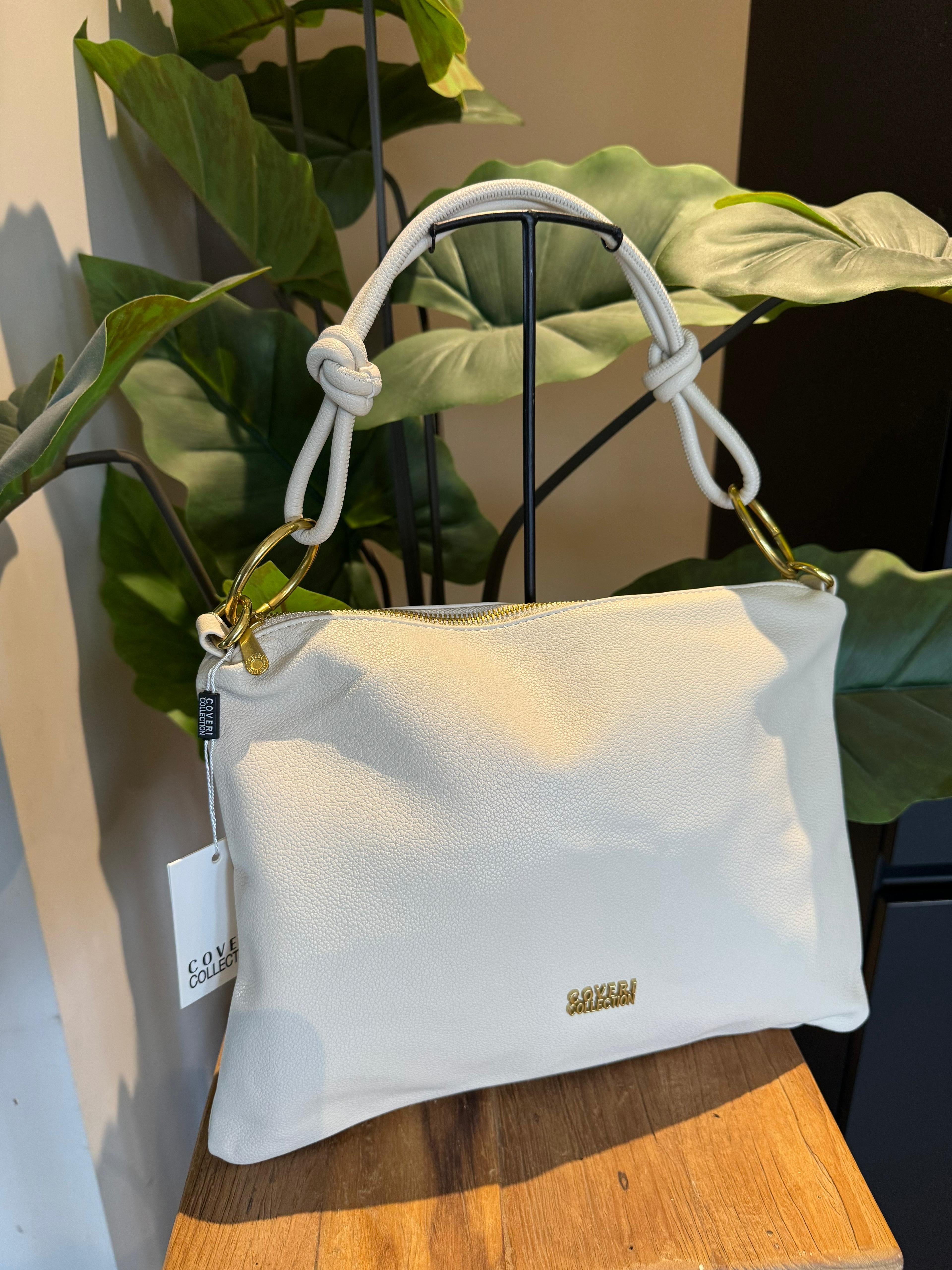 leatherlook tas Sally groot beige