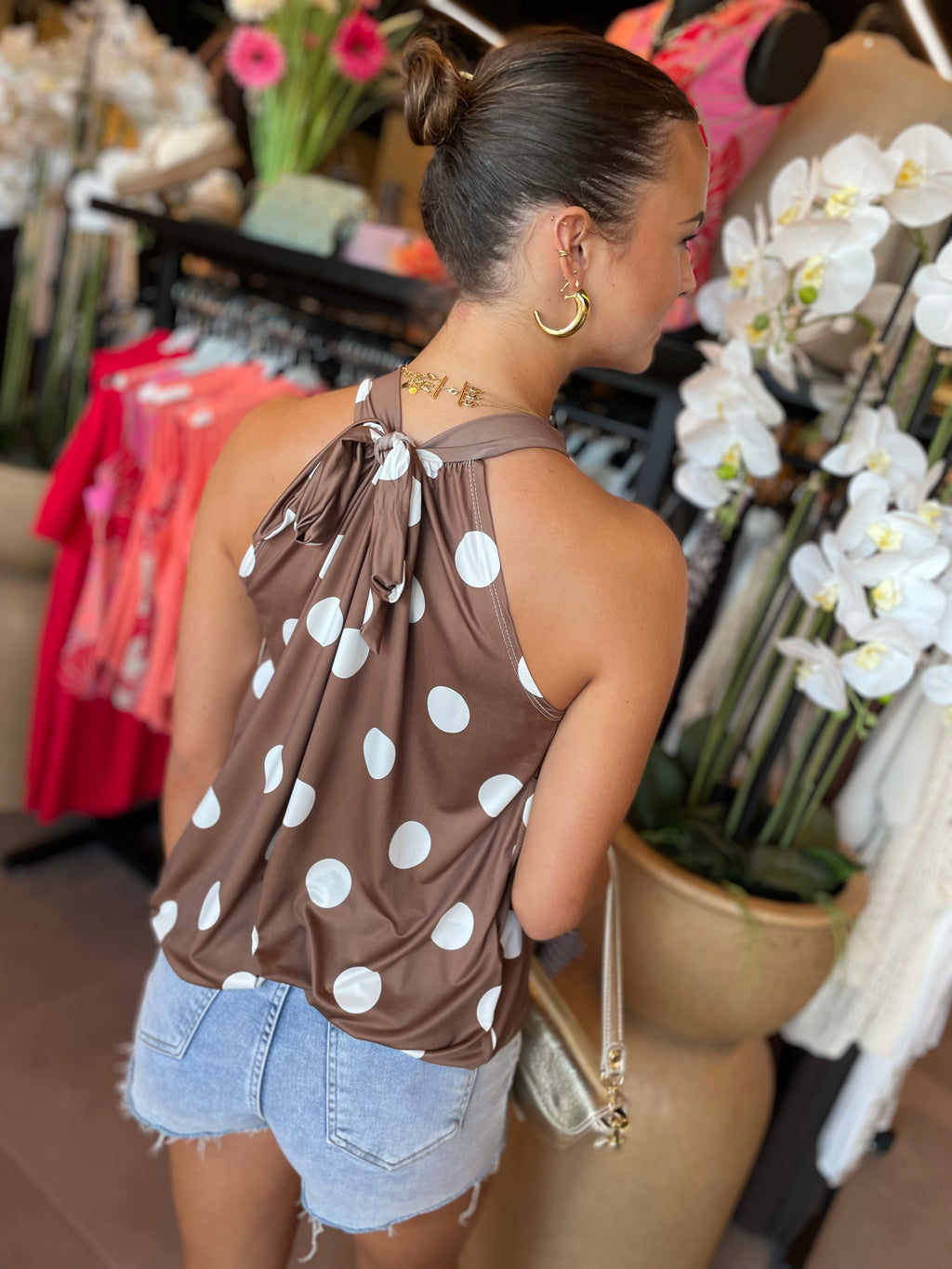 Haltertop Polka bruin
