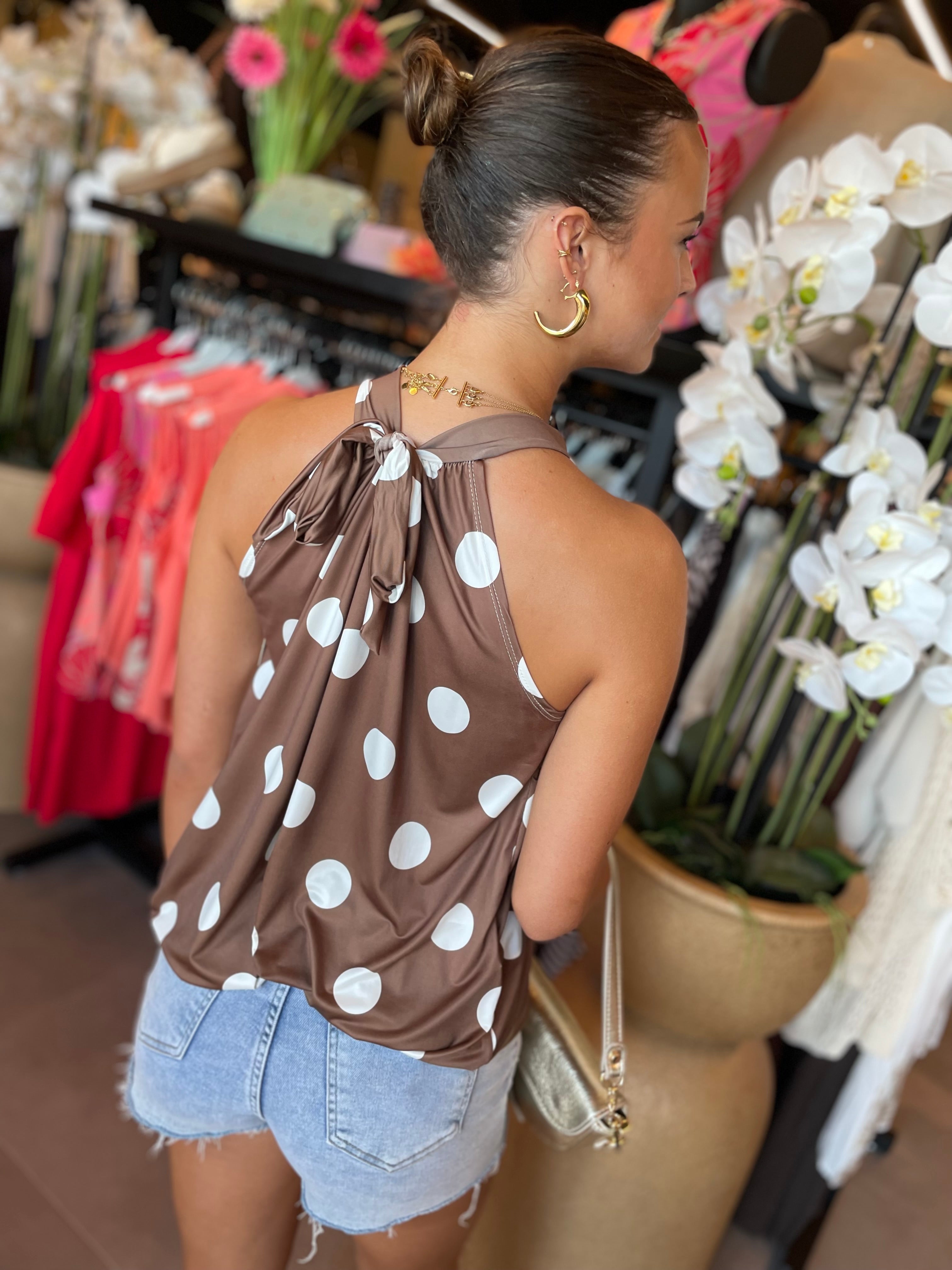 Haltertop Polka bruin