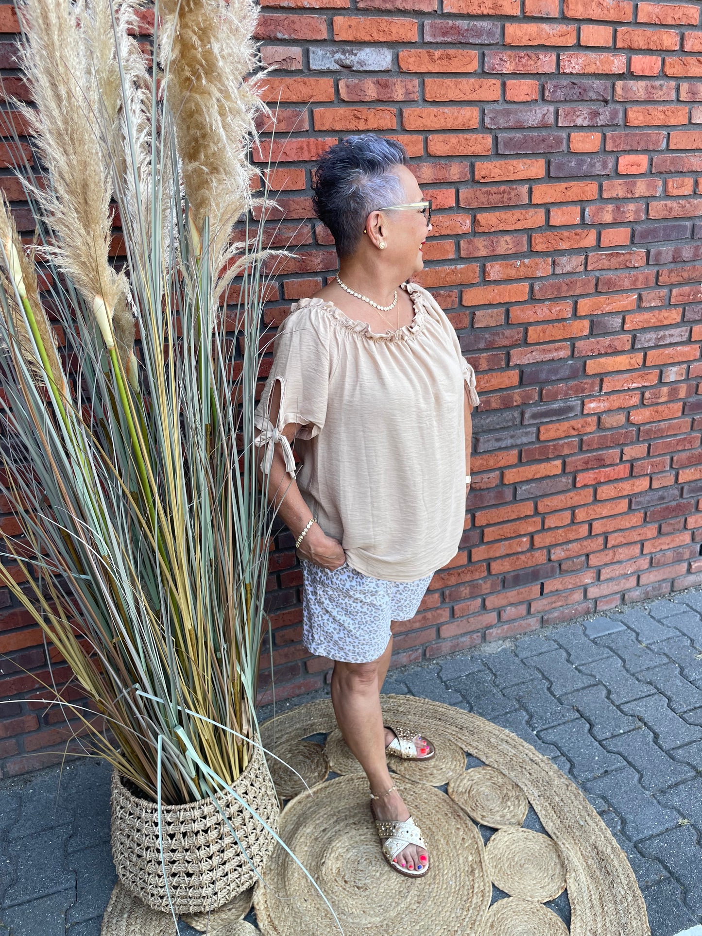 Top Veerle korte mouw taupe