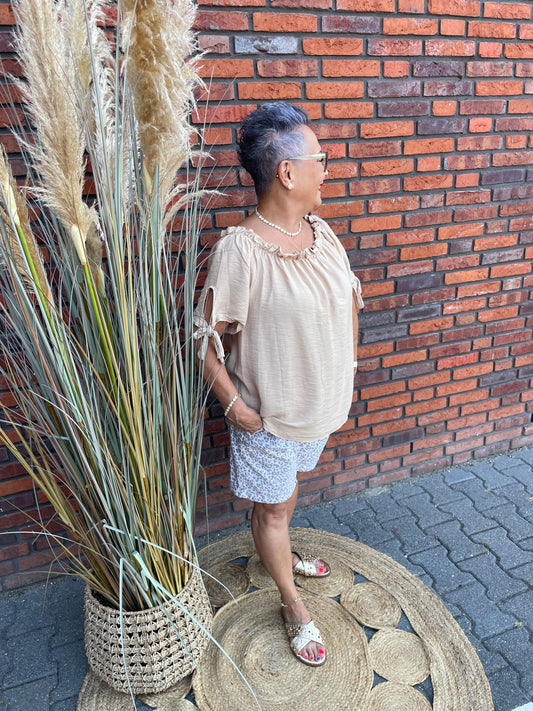 Top Veerle korte mouw taupe