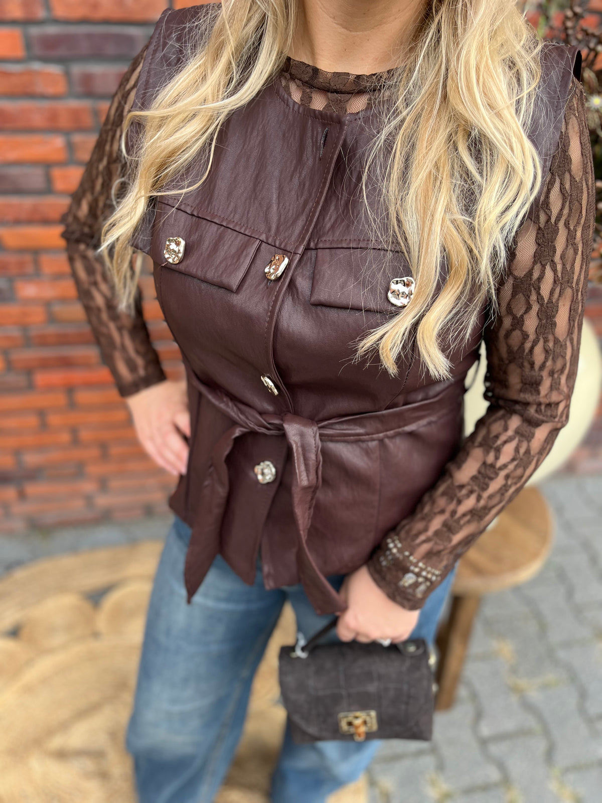 Gilet leatherlook bordeaux