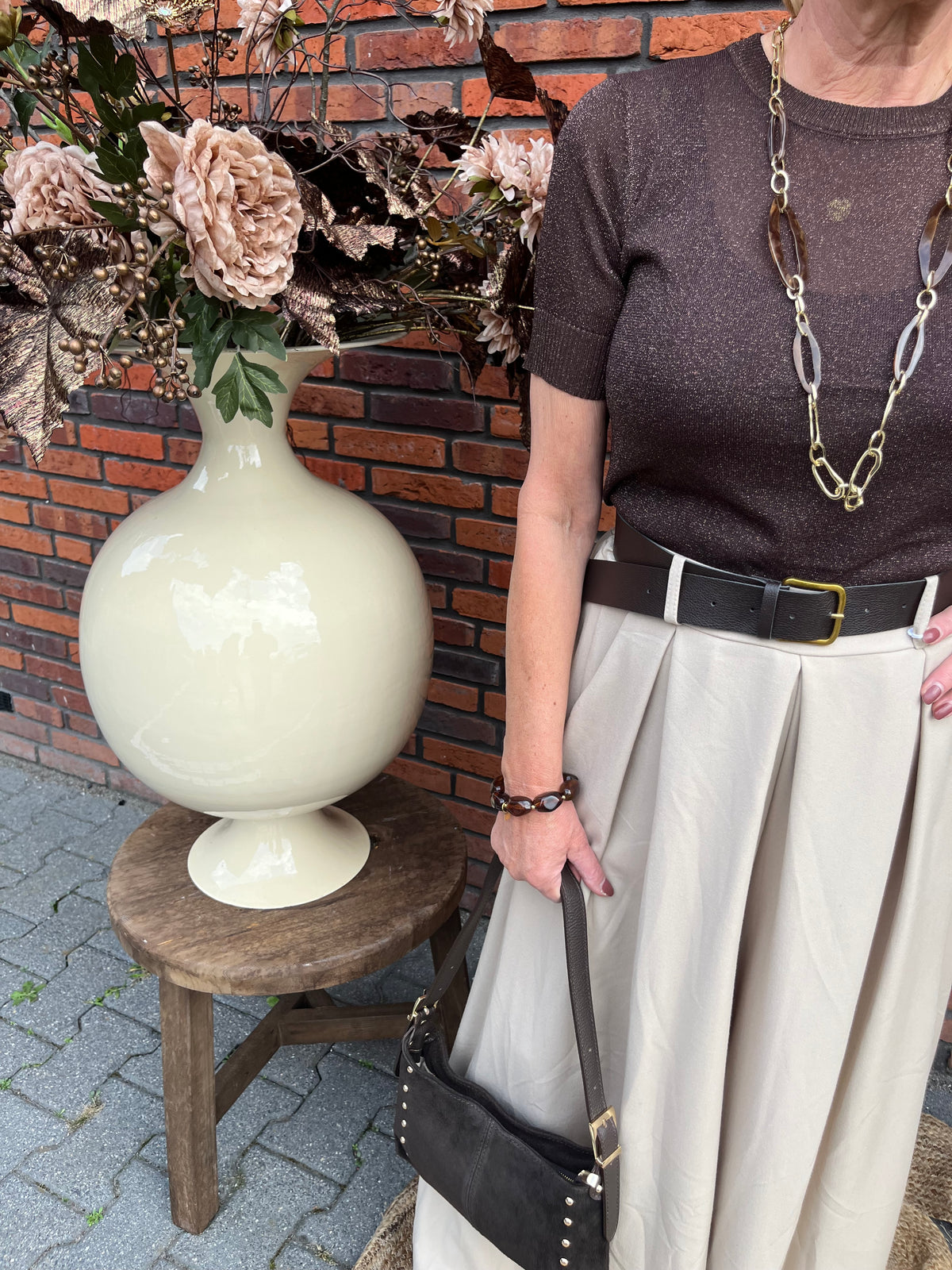 Pantalon wijd beige