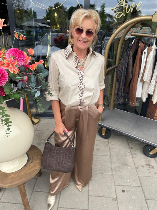 Satijnen broek taupe