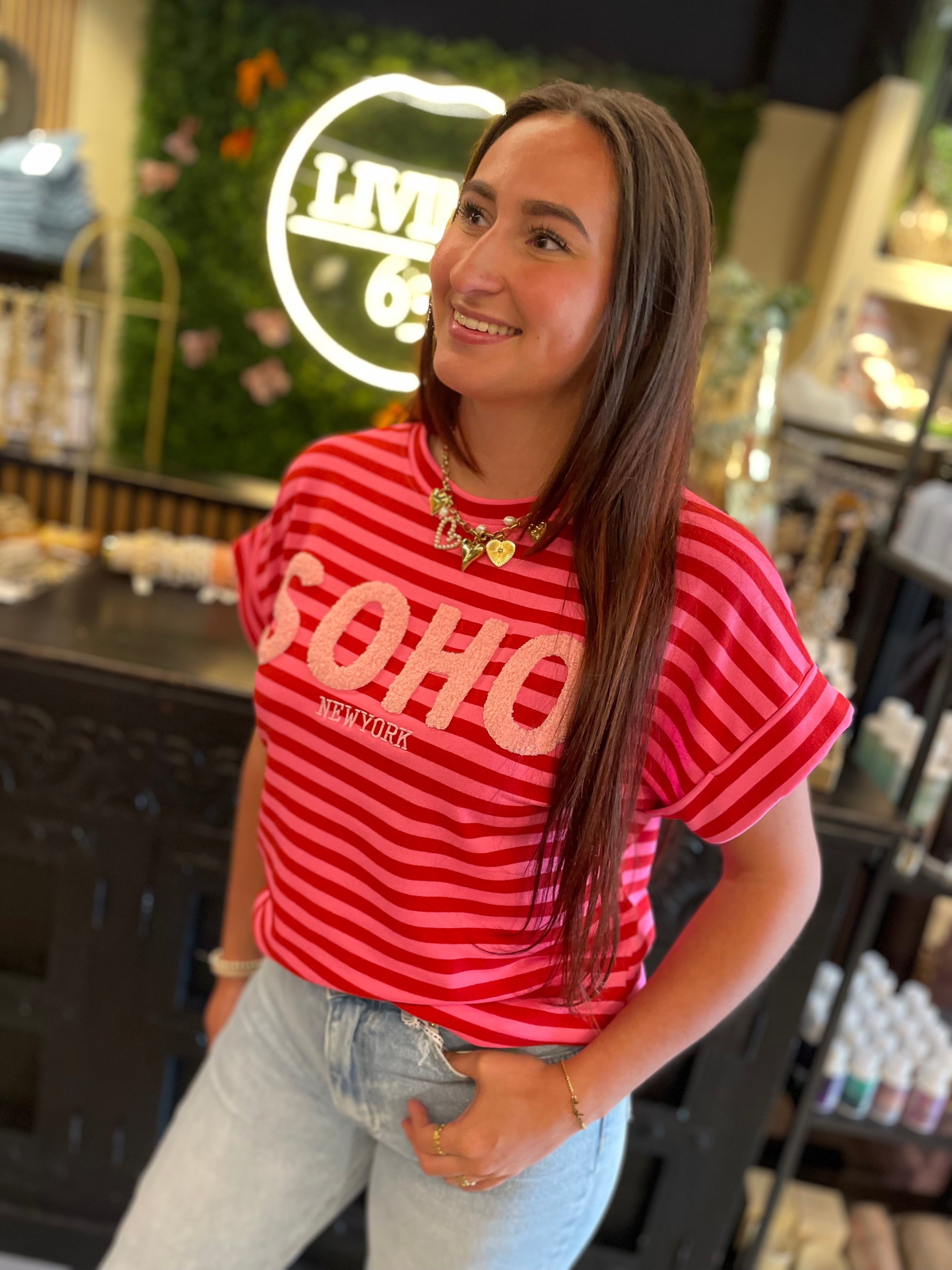 Tshirt soho gestreept - roze & beige