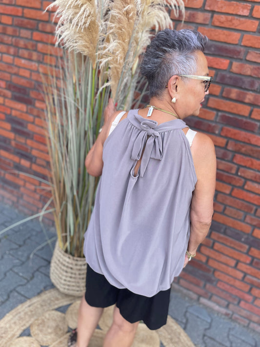 Haltertop effen Taupe