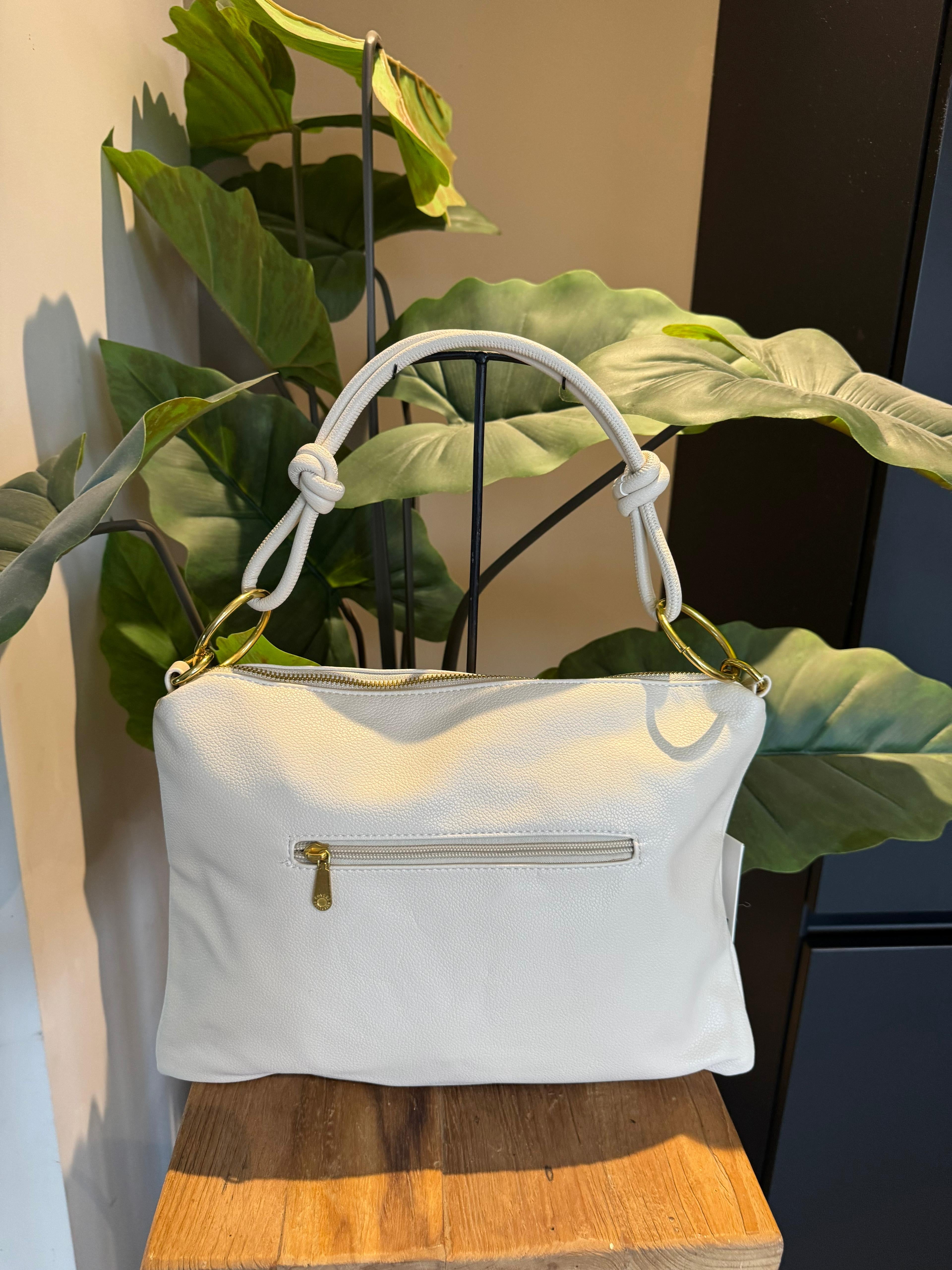 leatherlook tas Sally groot beige