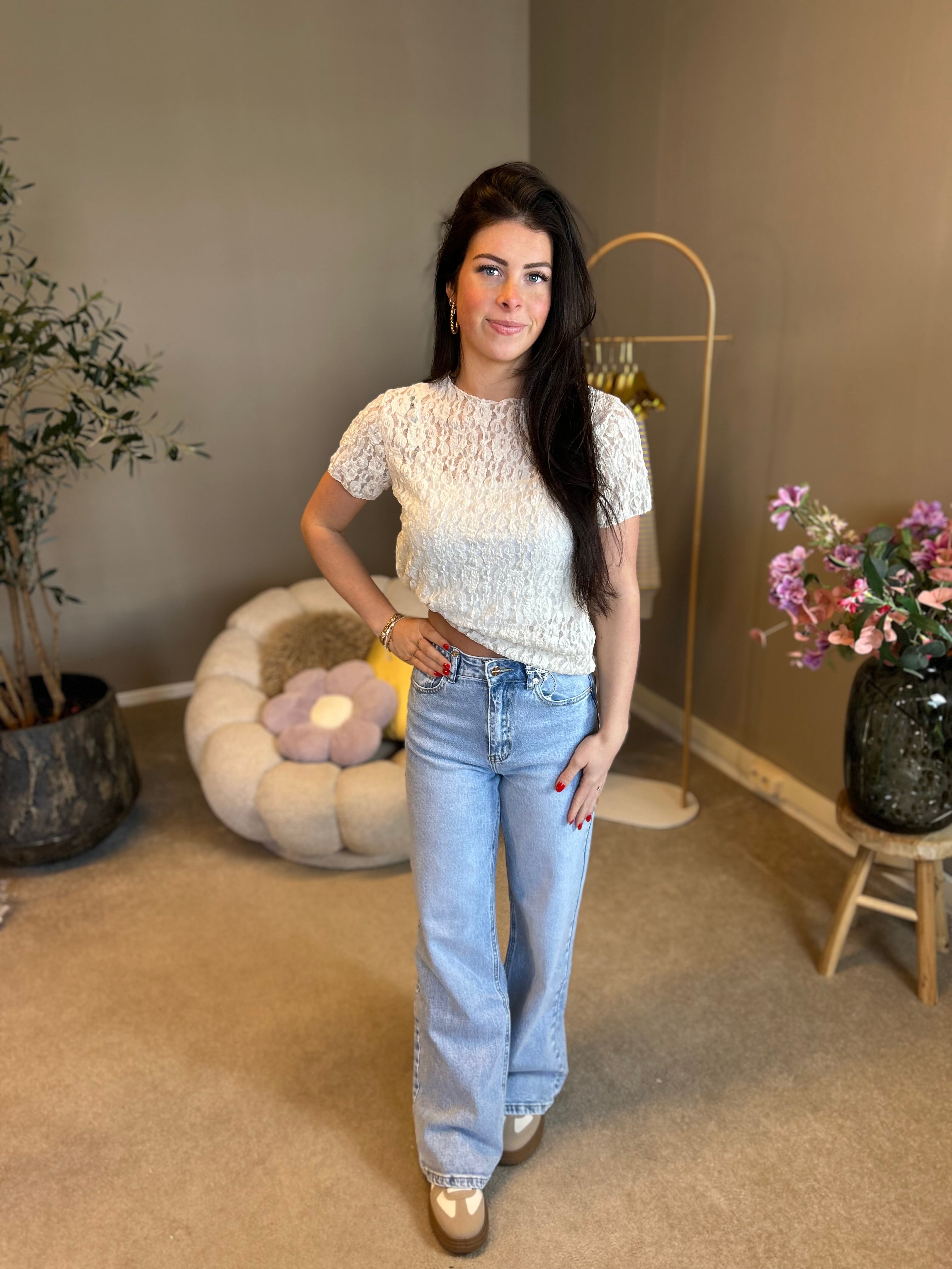 Top Petie korte mouw beige