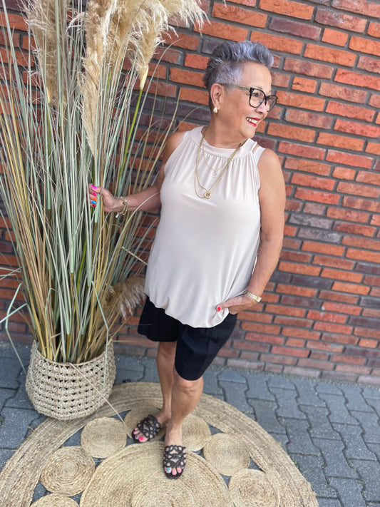 Haltertop effen Beige
