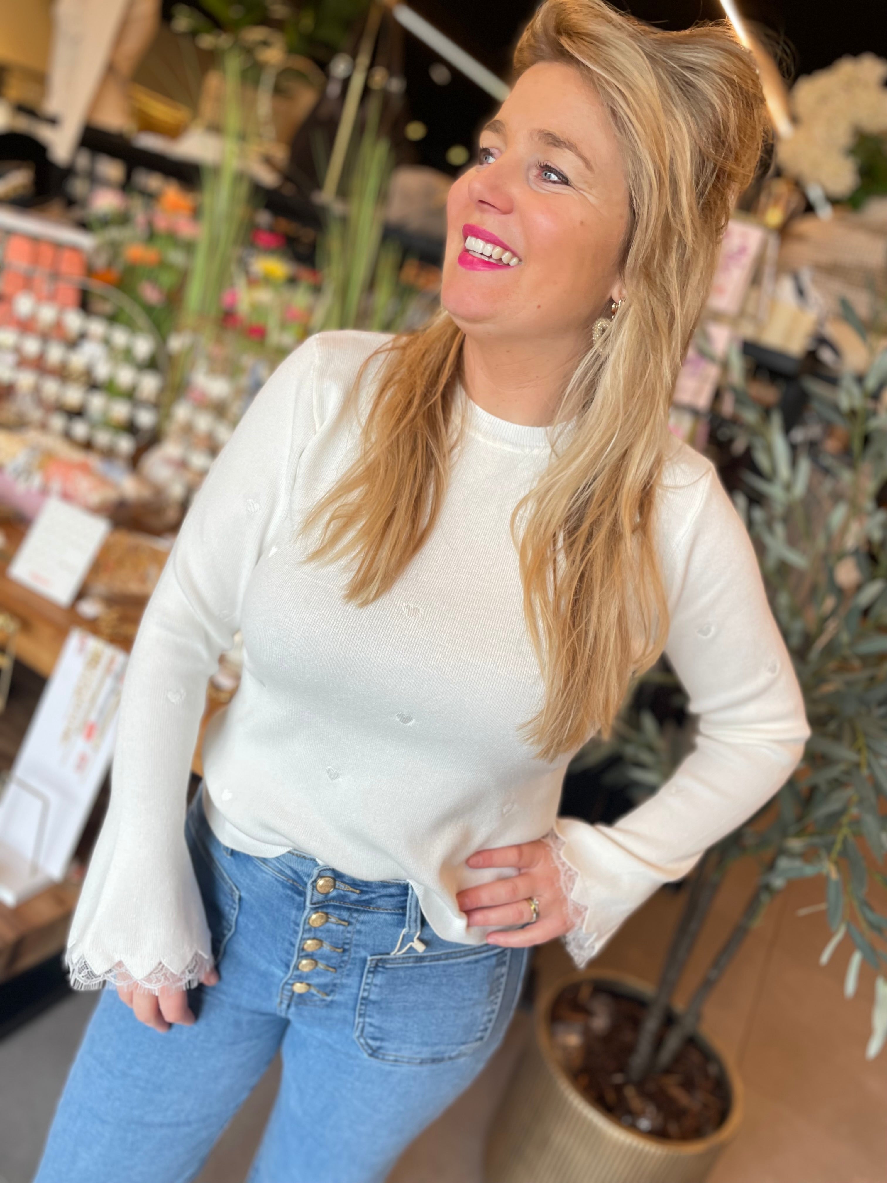 Top loua met zilveren hartjes