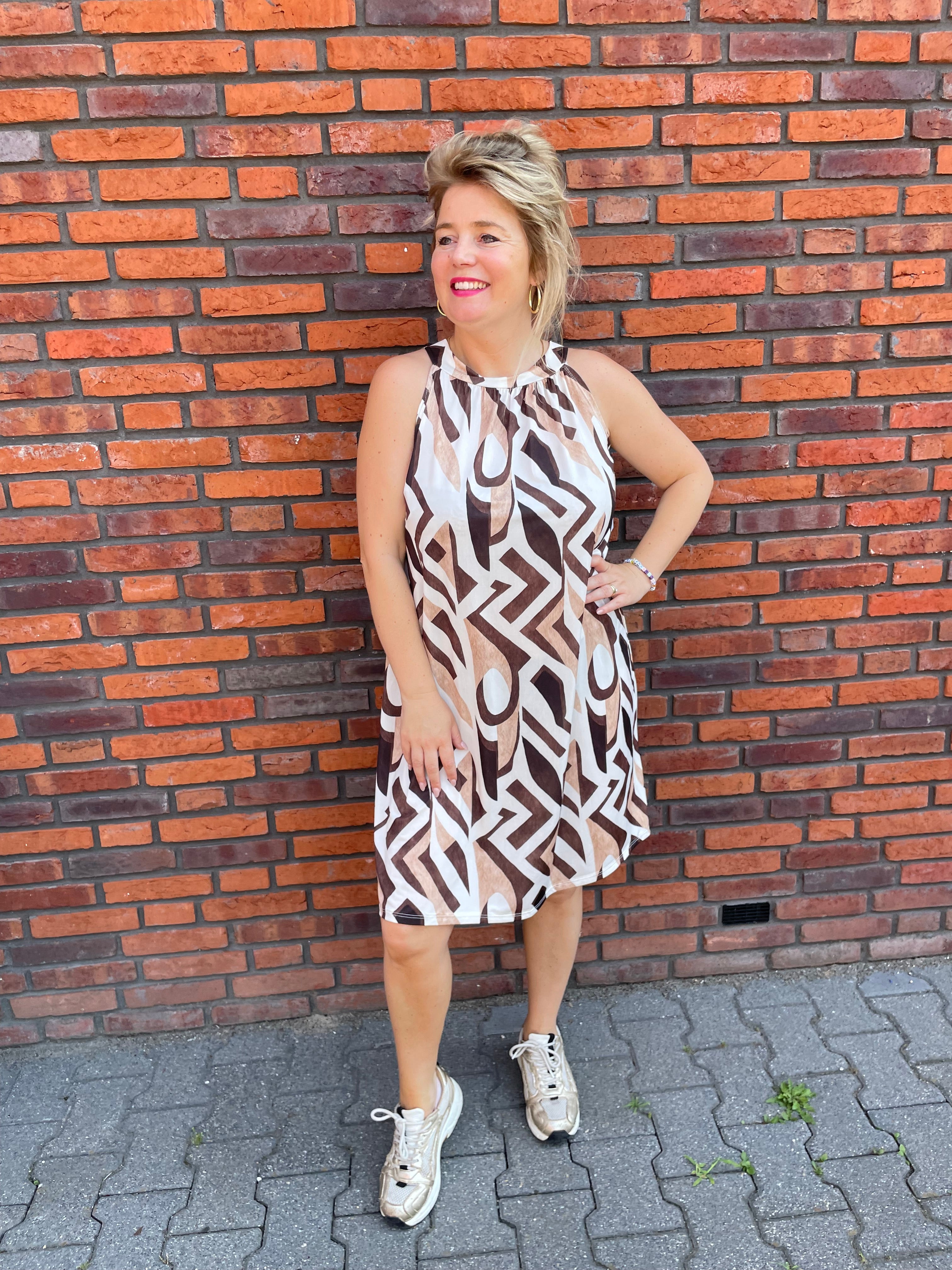 Halterjurk Print bruin