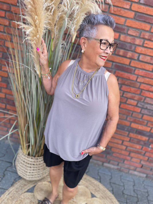 Haltertop effen Taupe