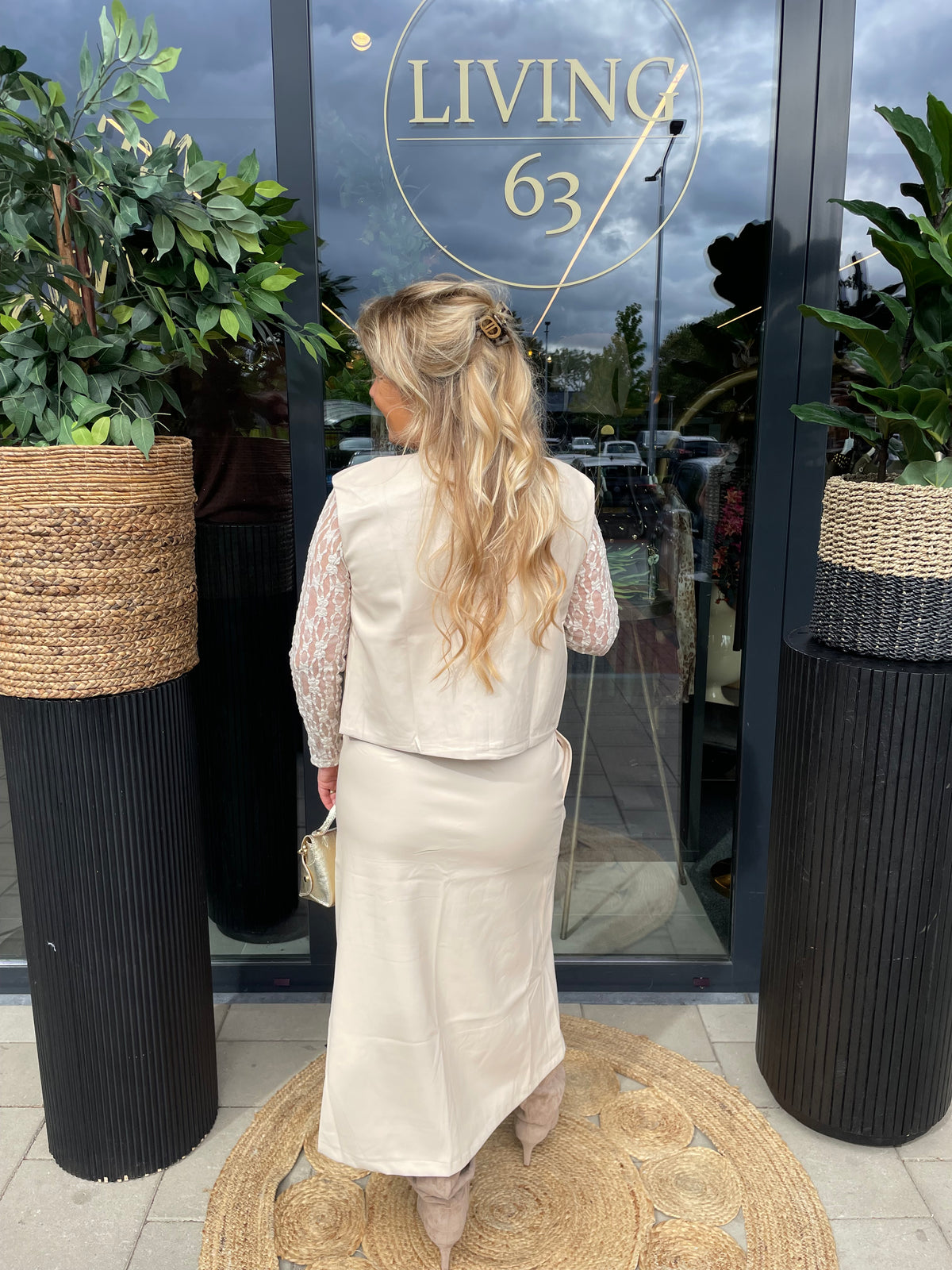 Leather Look rok beige