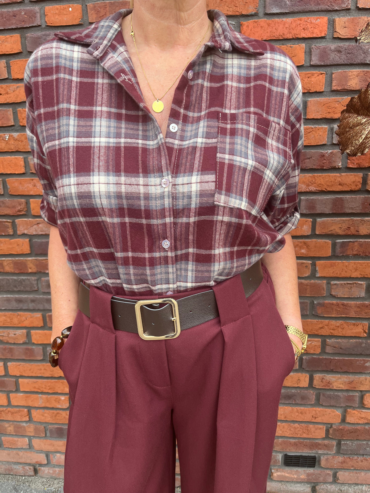 Blouse Kaat ruit bordeaux