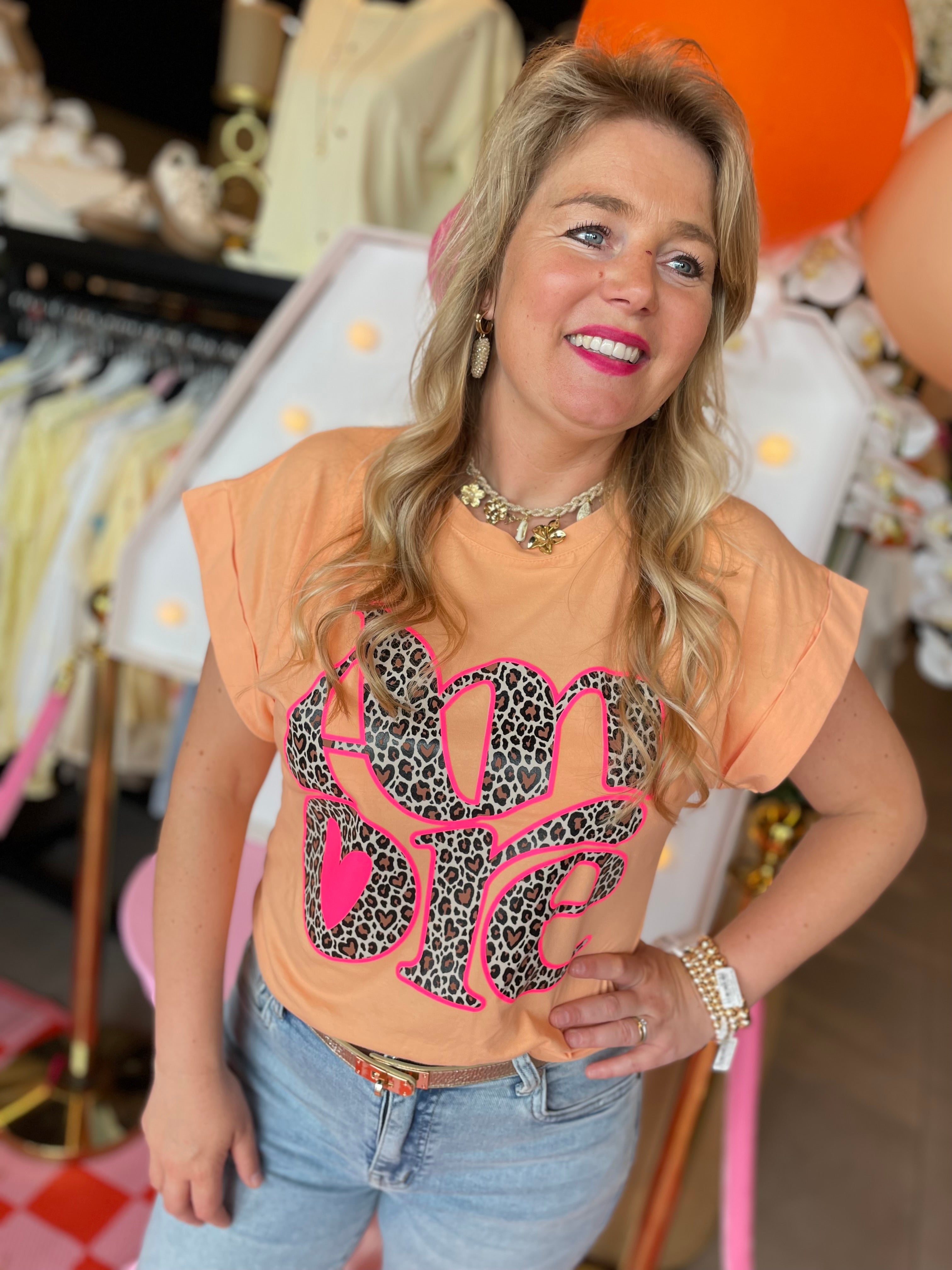 Tshirt panter amour - roze, oranje & geel