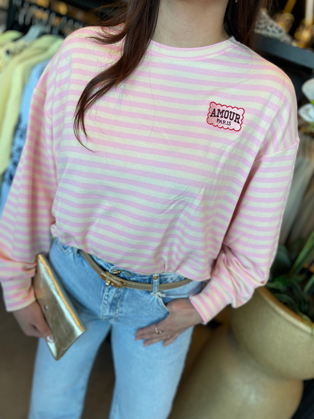 Truitje Amour Paris gestreept roze
