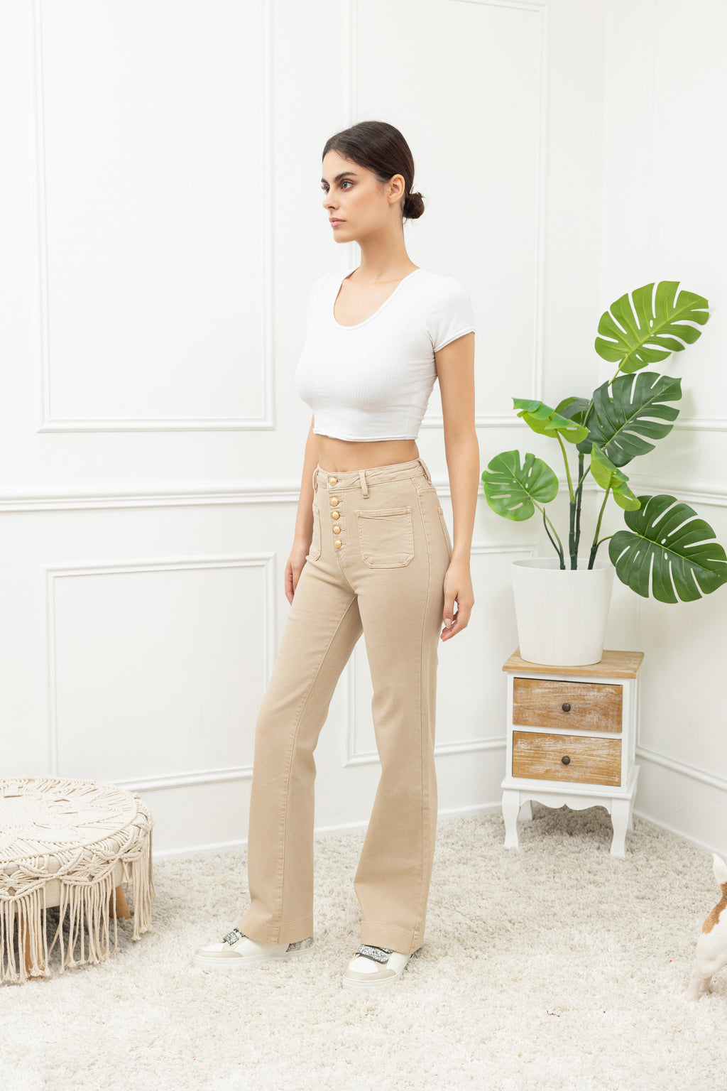Broek Sara beige met knopen Y6188G#