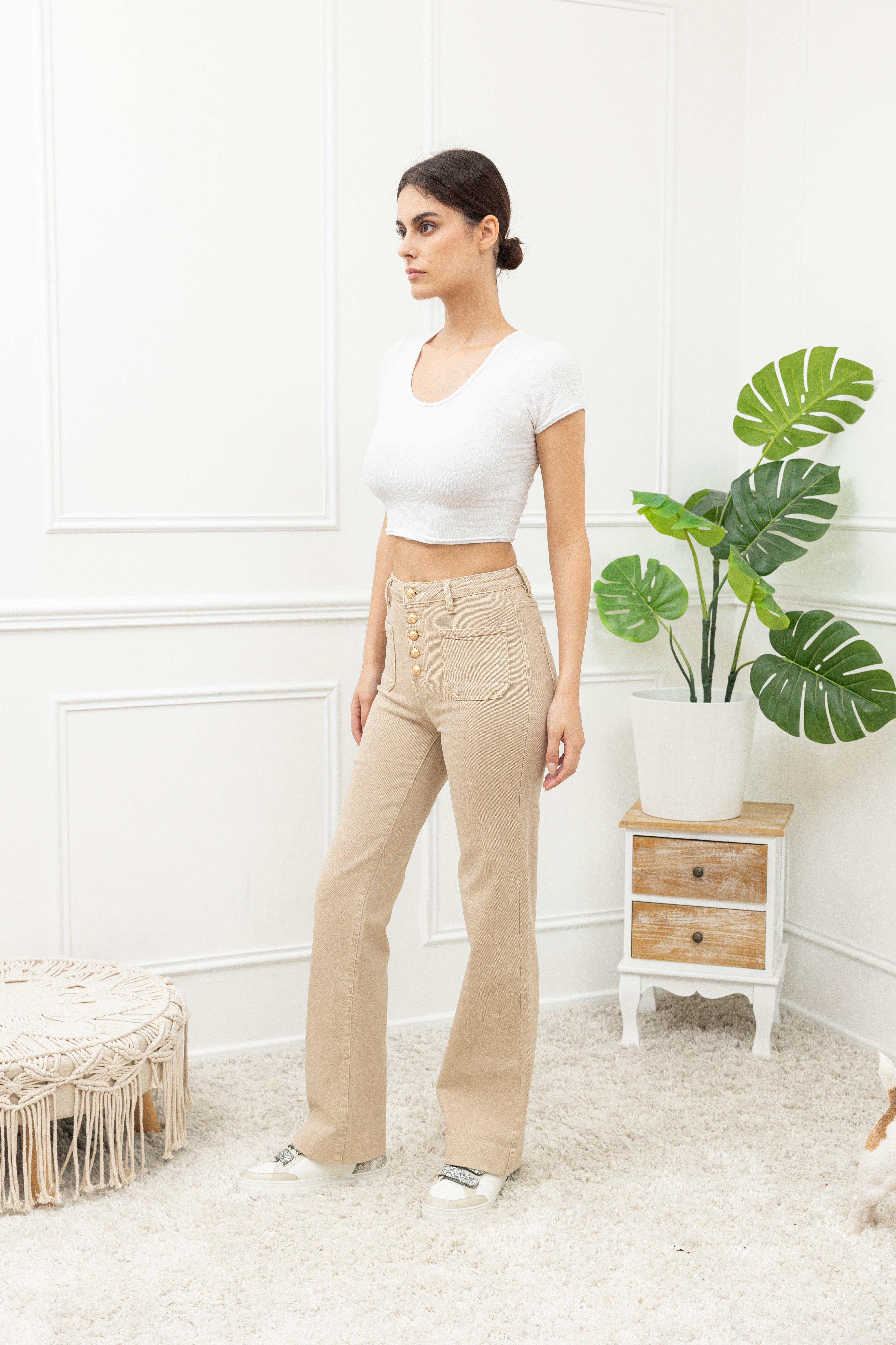 Broek Sara beige met knopen Y6188G#