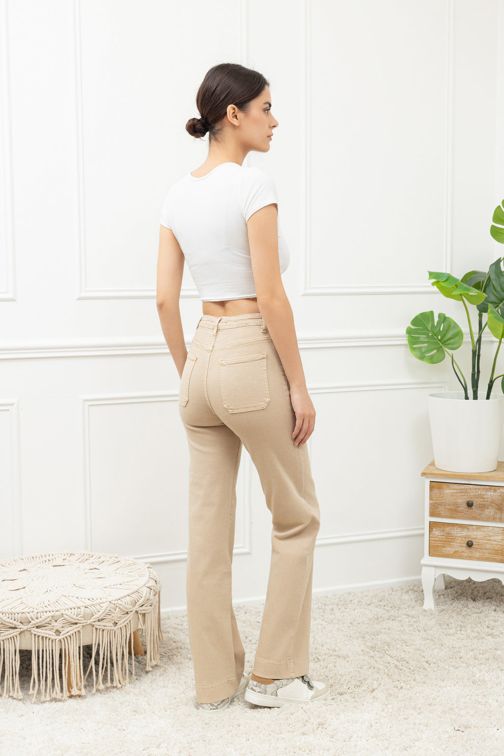 Broek Sara beige met knopen Y6188G#