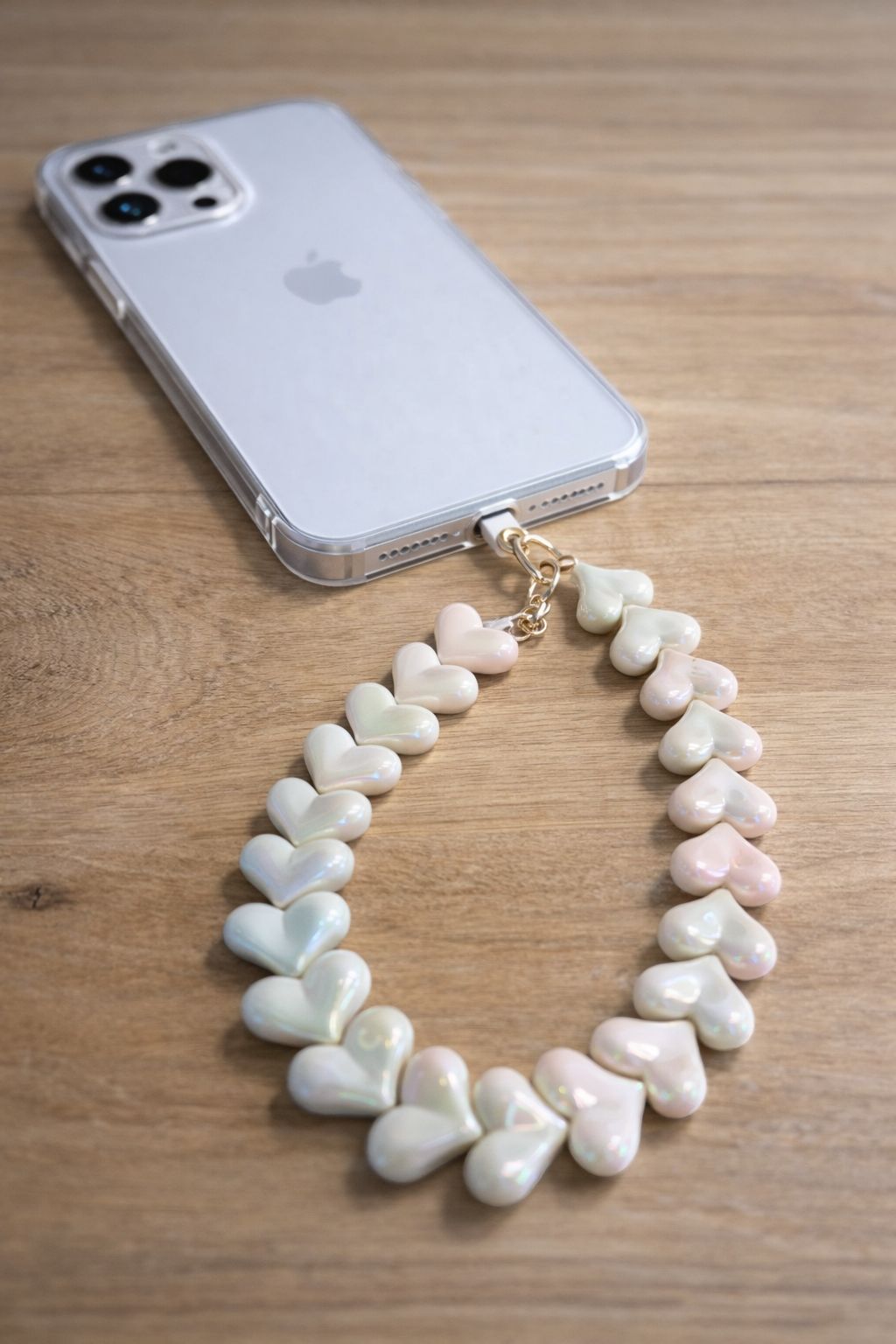 Telefoonkoord hartjes beige